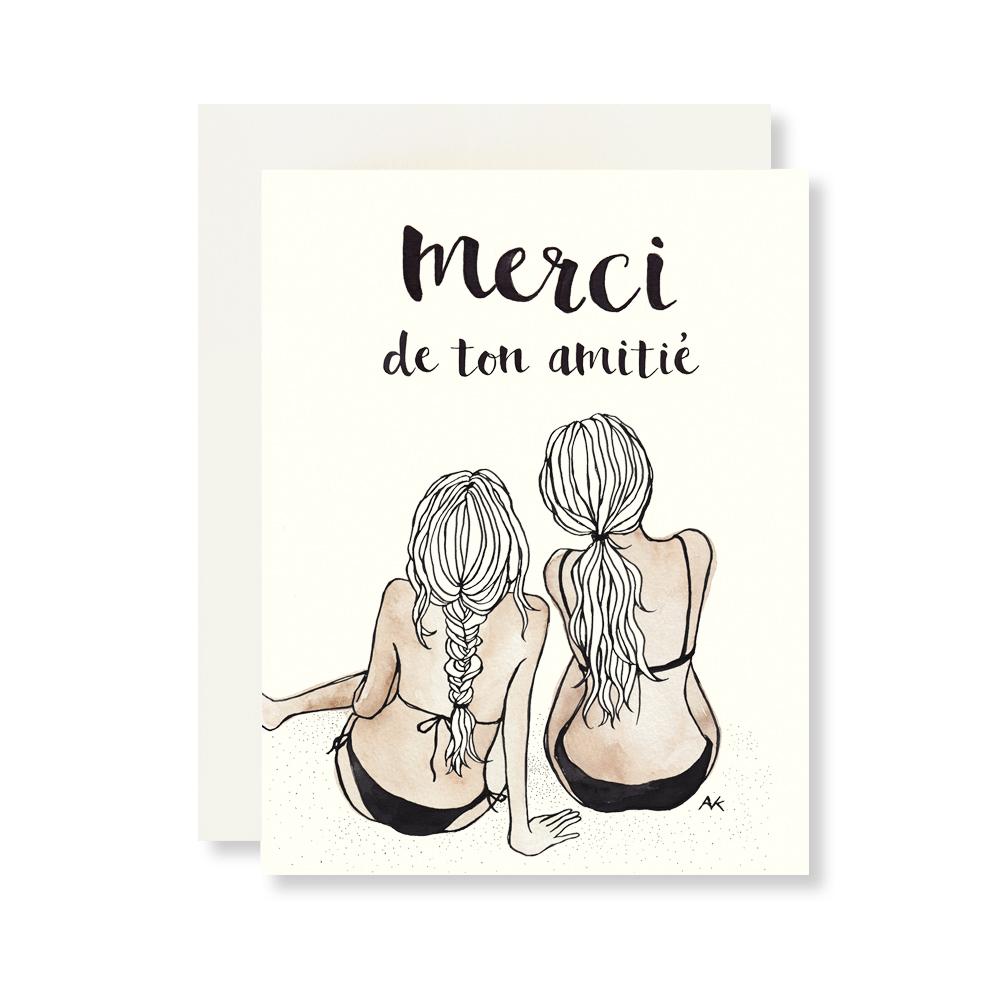 Merci Fashion Illustration Thank You Card with quartz metallic envelope, showcasing elegant design and smooth natural paper.