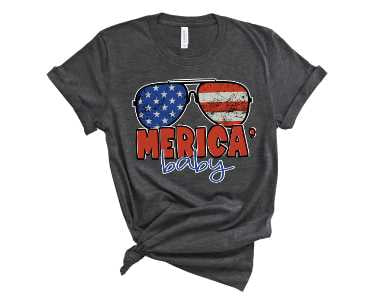 Merica Baby Graphic Tee featuring a bold American-themed design on a soft unisex t-shirt.