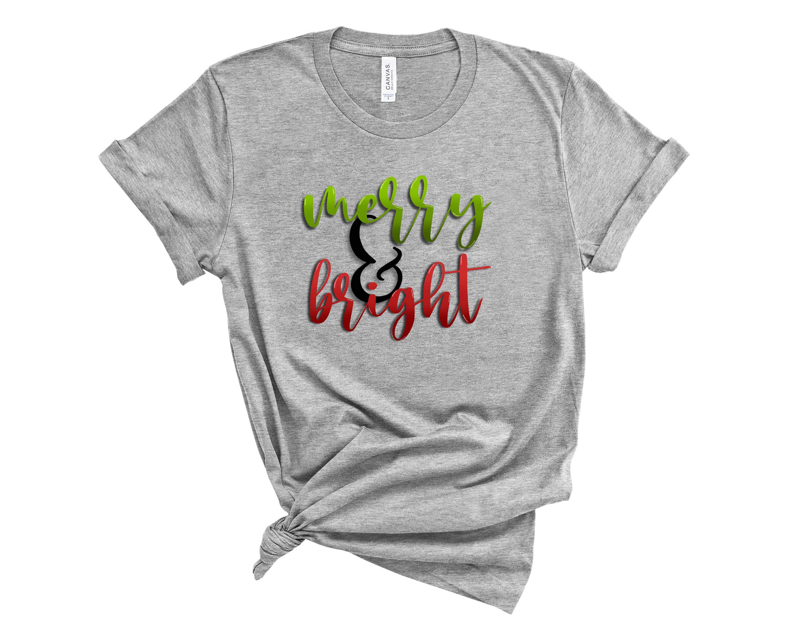 Merry and Bright Green & Red Graphic Tee featuring festive colors and a unisex design, perfect for holiday celebrations.