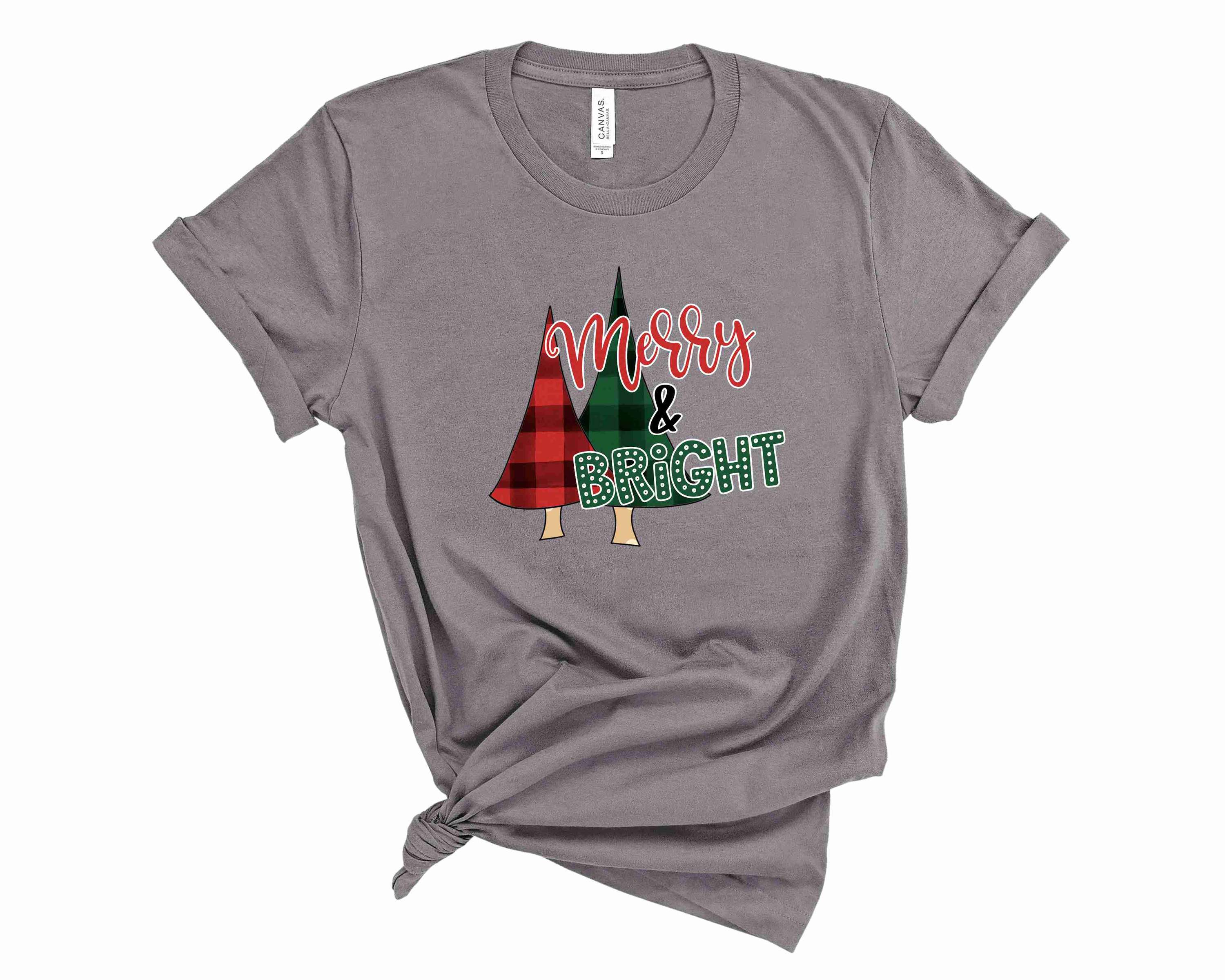 Merry and Bright Trees graphic tee featuring festive tree design on a unisex t-shirt.
