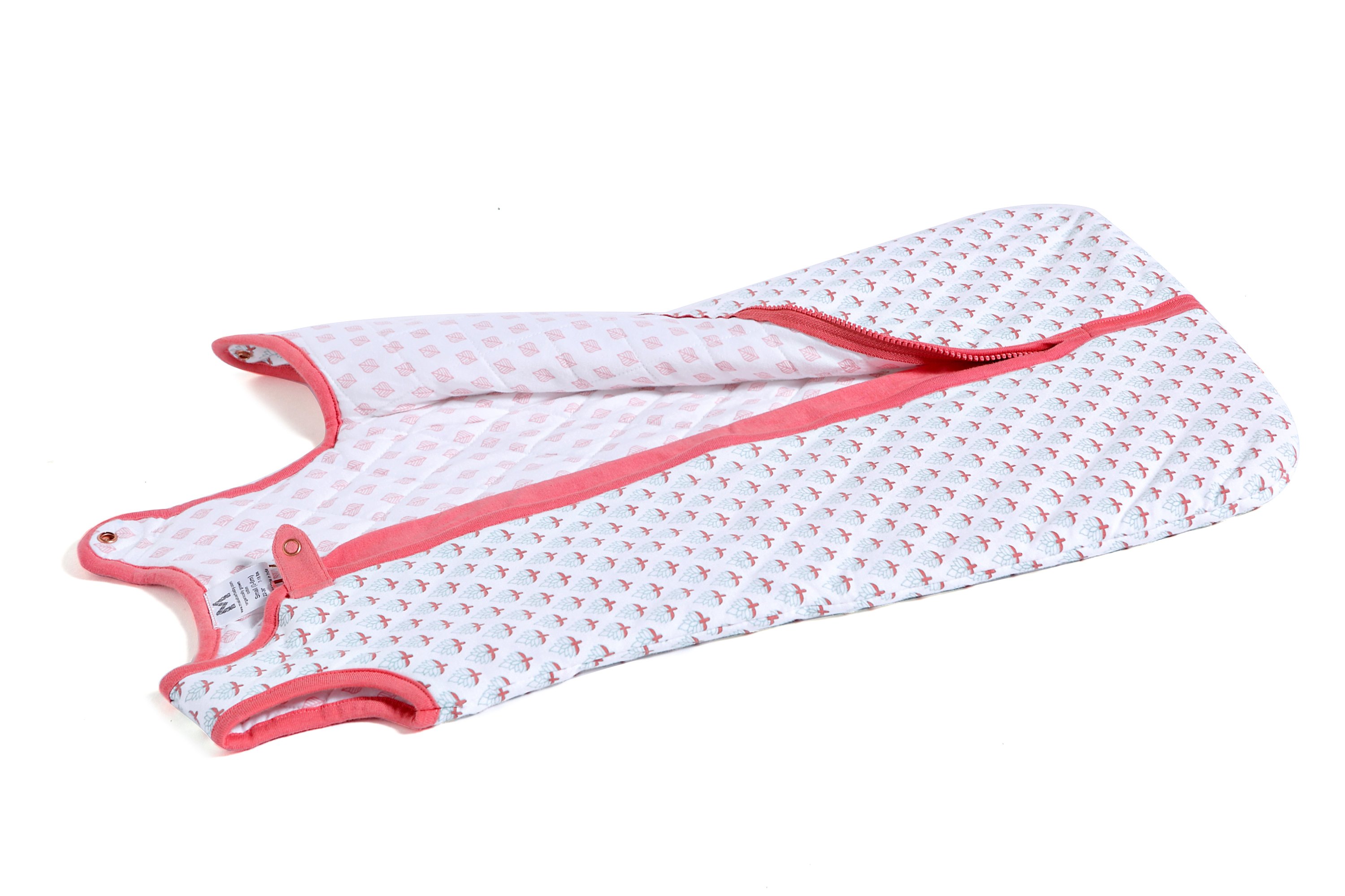 MIAMI Wearable Baby Sleep Bag in quilted design, made from 100% organic cotton, featuring a right shoulder snap and YKK zipper.