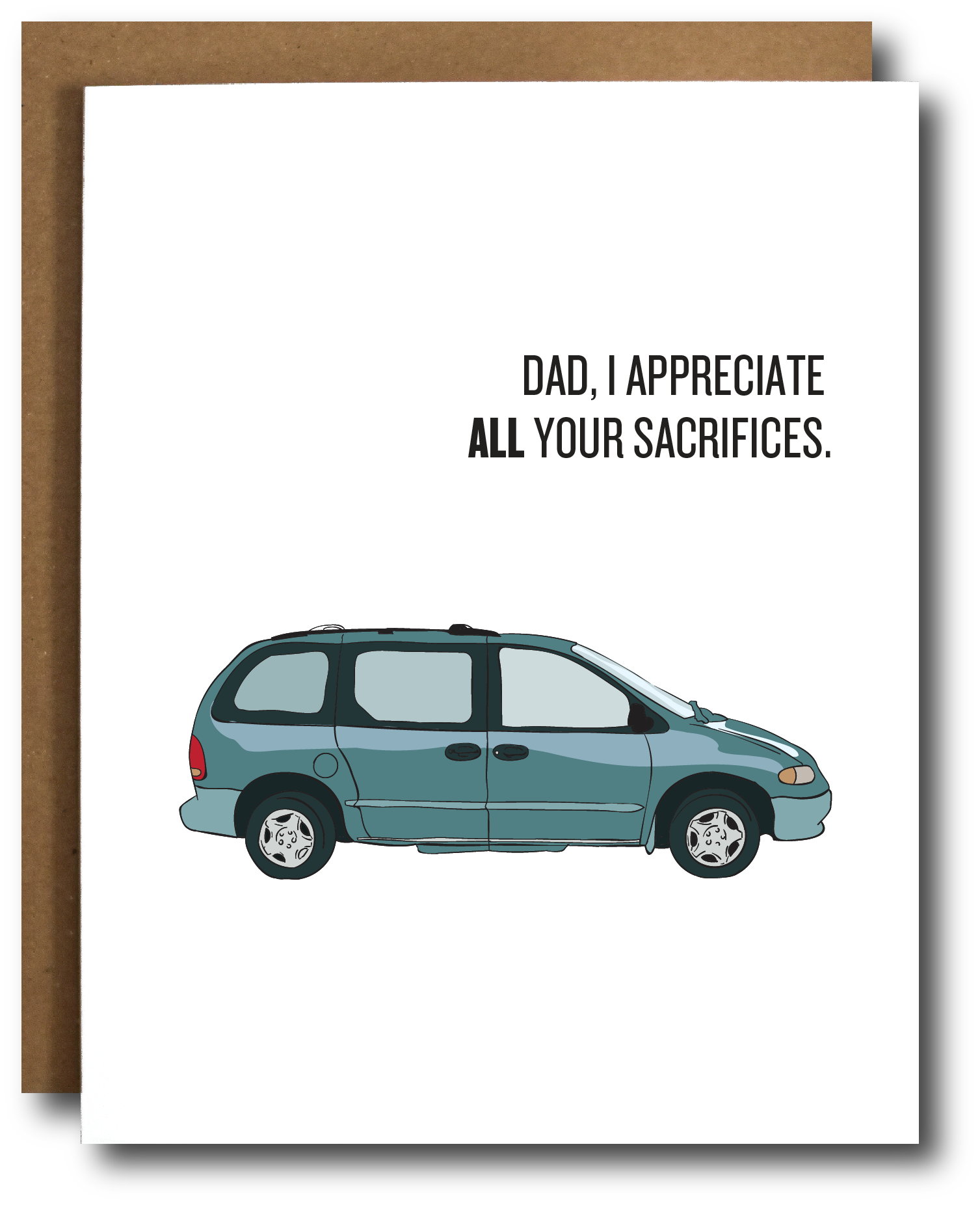 Minivan Dad Father's Day Card with Kraft envelope, featuring a heartfelt message inside.
