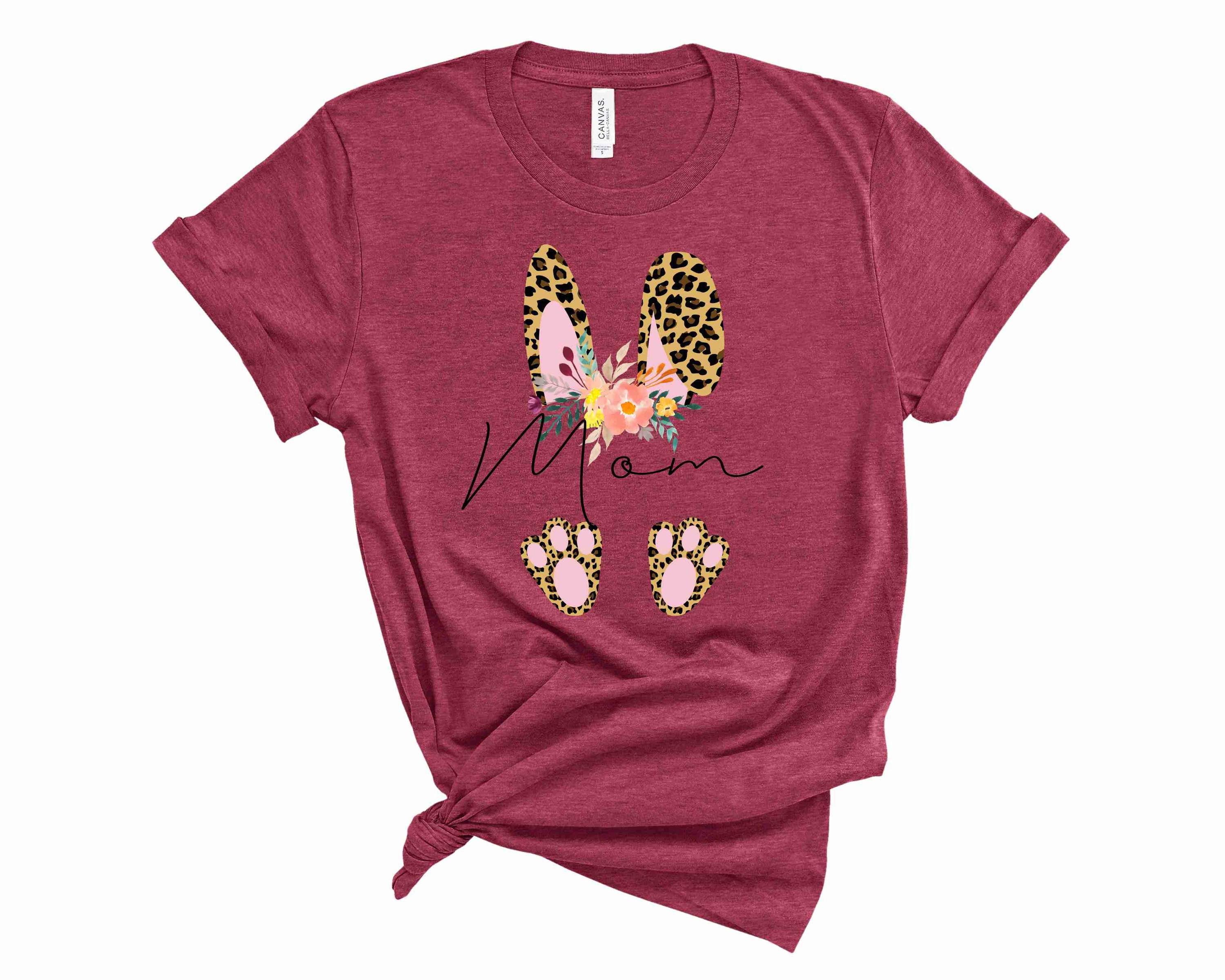 Mom Leopard Bunny Graphic Tee featuring a stylish leopard bunny design on a soft unisex t-shirt.