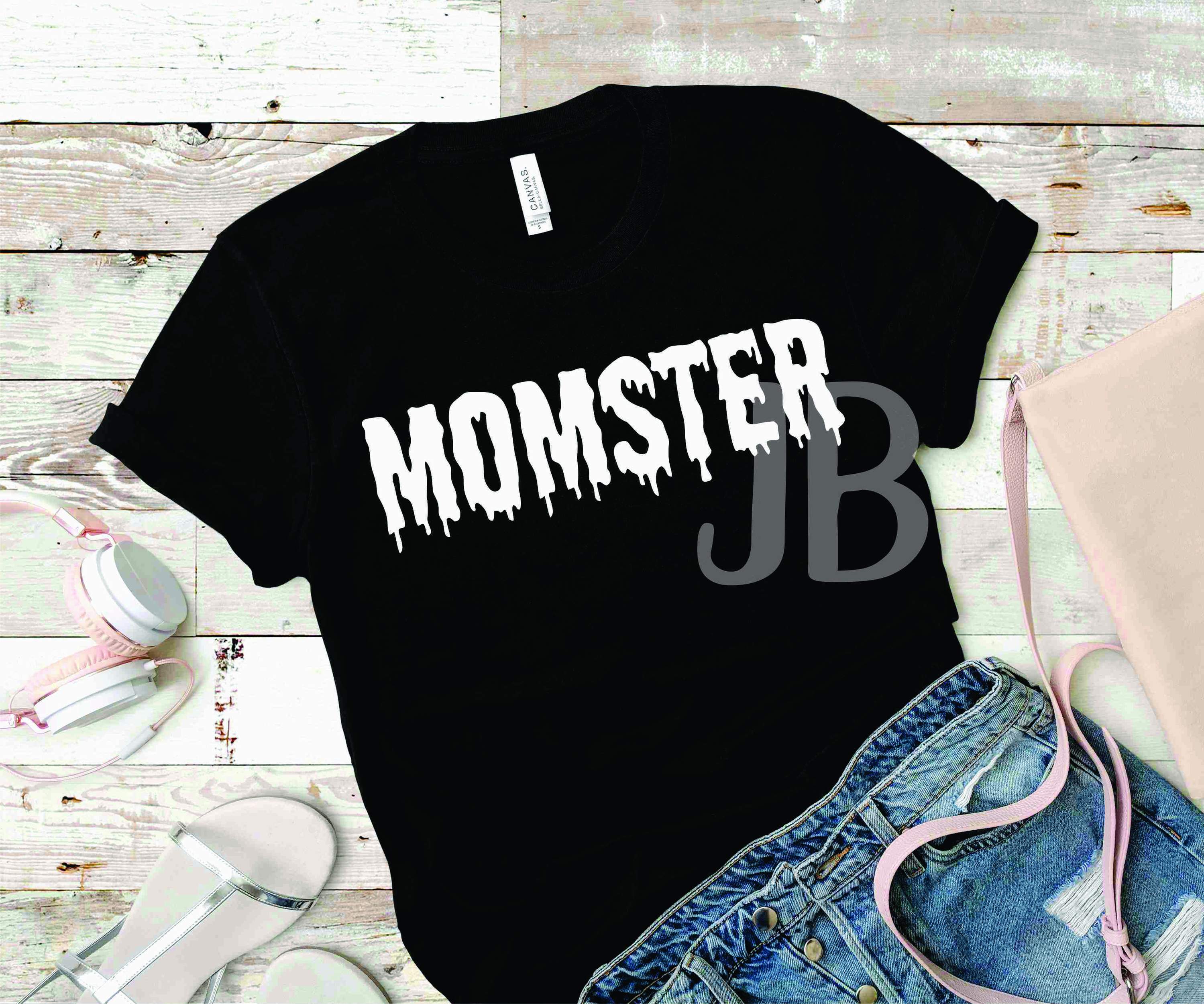 Momster Graphic T-Shirt featuring a playful design on a Bella Canvas fabric, available in multiple sizes.