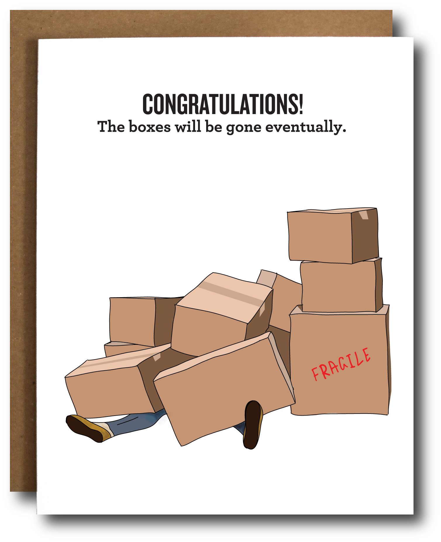 A beautifully designed A2 card featuring an uplifting message about moving, accompanied by a brown recycled kraft envelope.