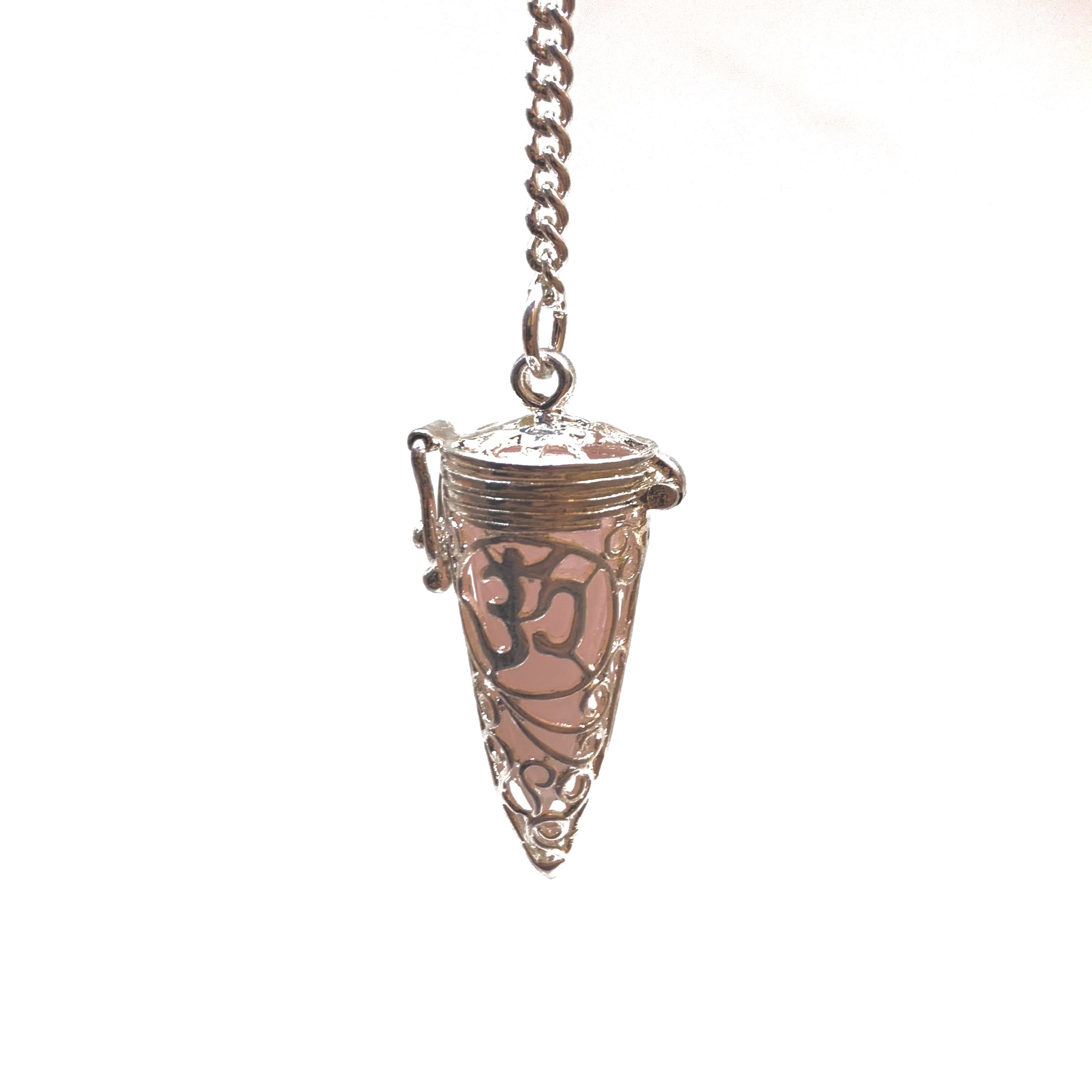 Natural Gemstone Pendulum Set featuring Amethyst, Rose Quartz, Citrine, and Amazonite in a silver pendulum case.