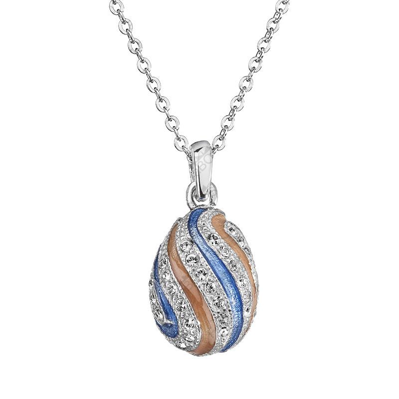 Elegant necklace featuring blue and beige stripes with Swarovski® crystals, adjustable chain, and rhodium coating.