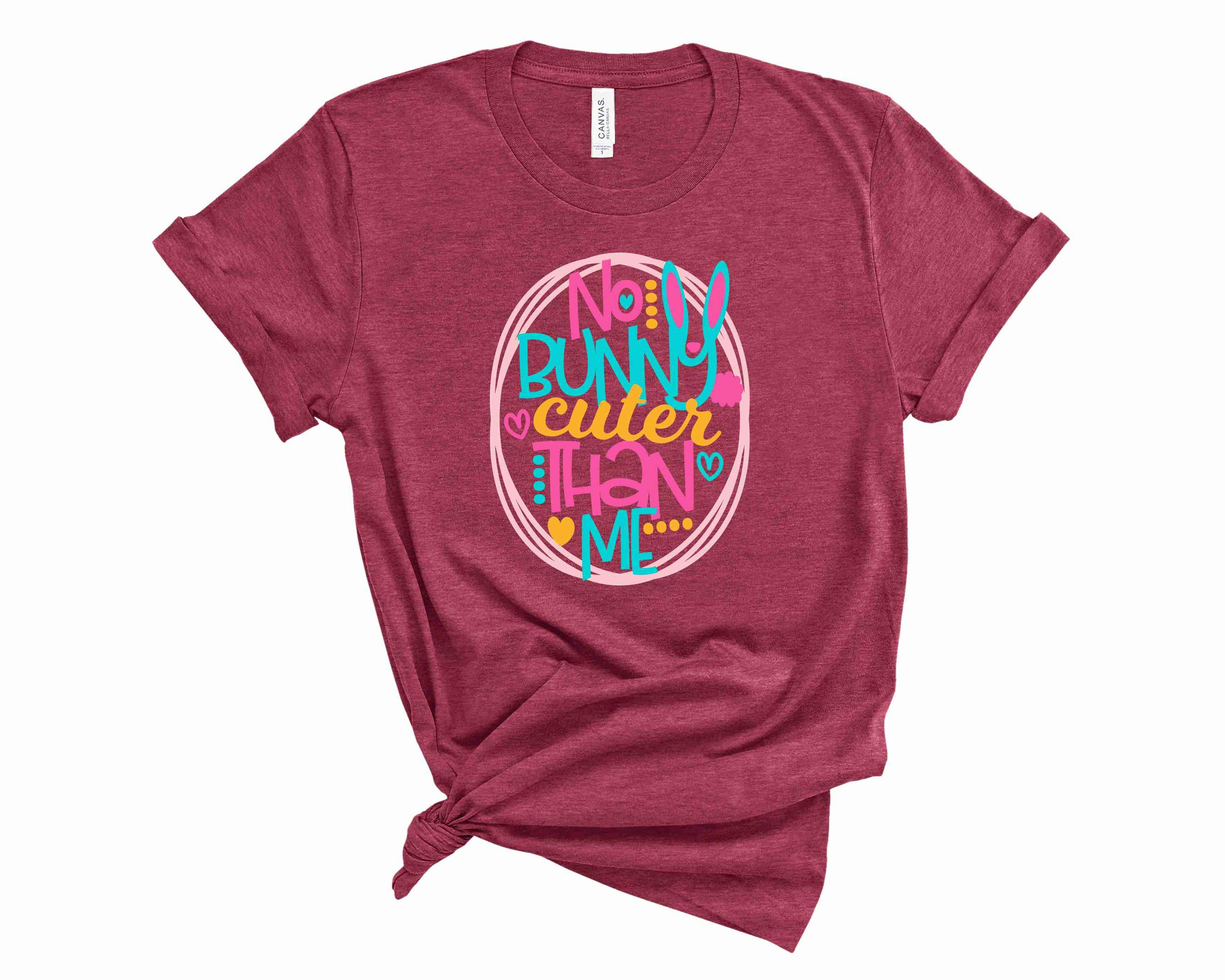 A playful graphic tee featuring a cute bunny design with the text 'No Bunny Cuter than Me', perfect for casual wear.