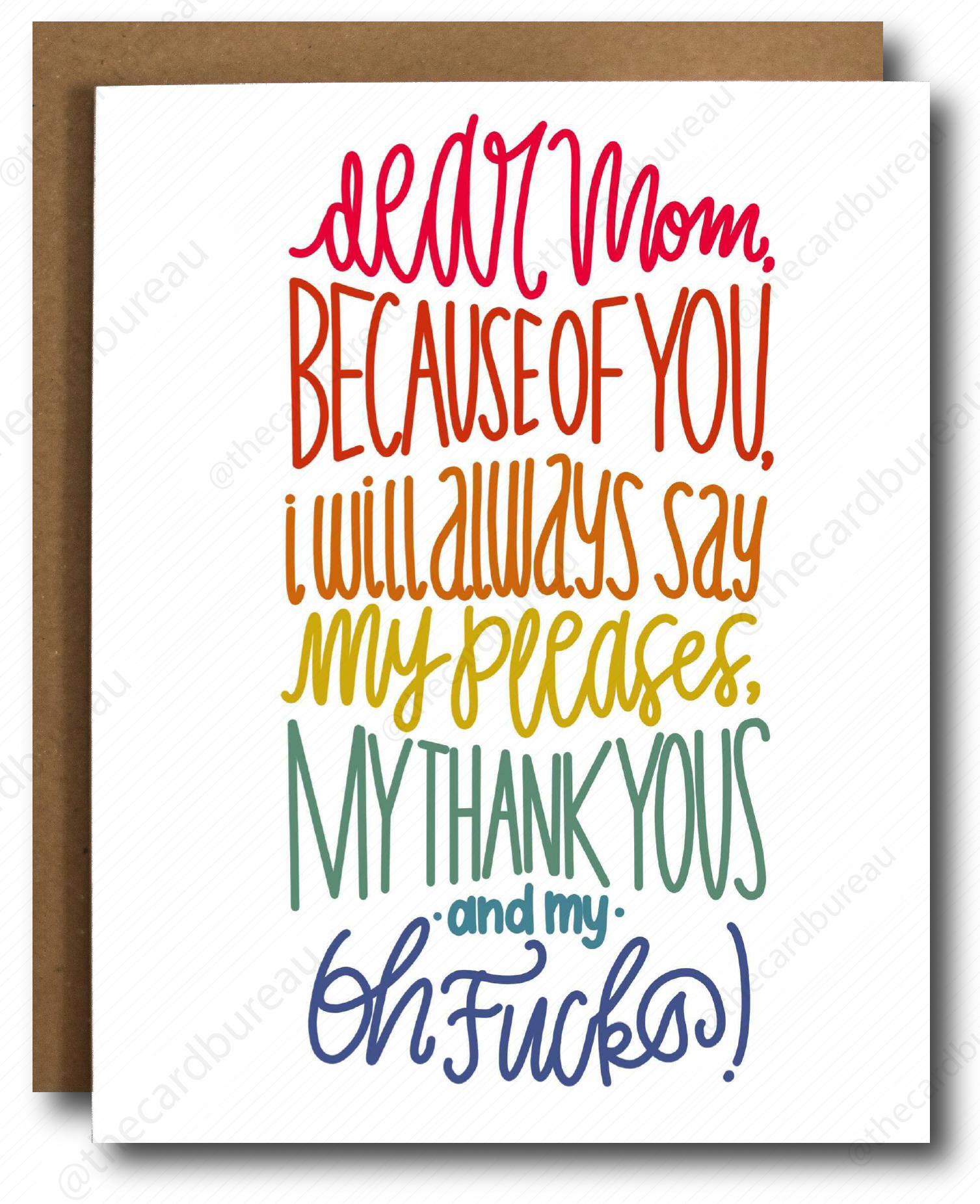 Oh F*cks Mother's Day Card featuring humorous design and Kraft paper envelope, perfect for celebrating moms with a unique style.