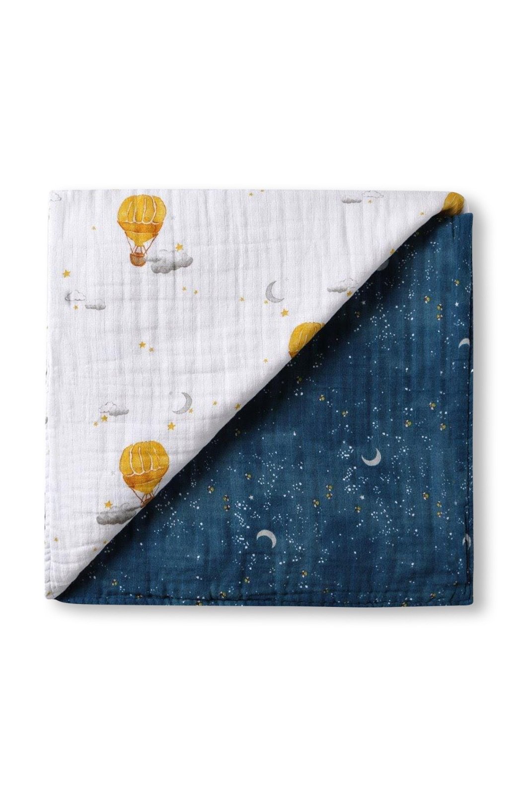 A beautifully designed ORGANIC SNUG BLANKET - MYSTICAL NIGHT featuring soft, breathable organic cotton muslin with unique watercolor prints.