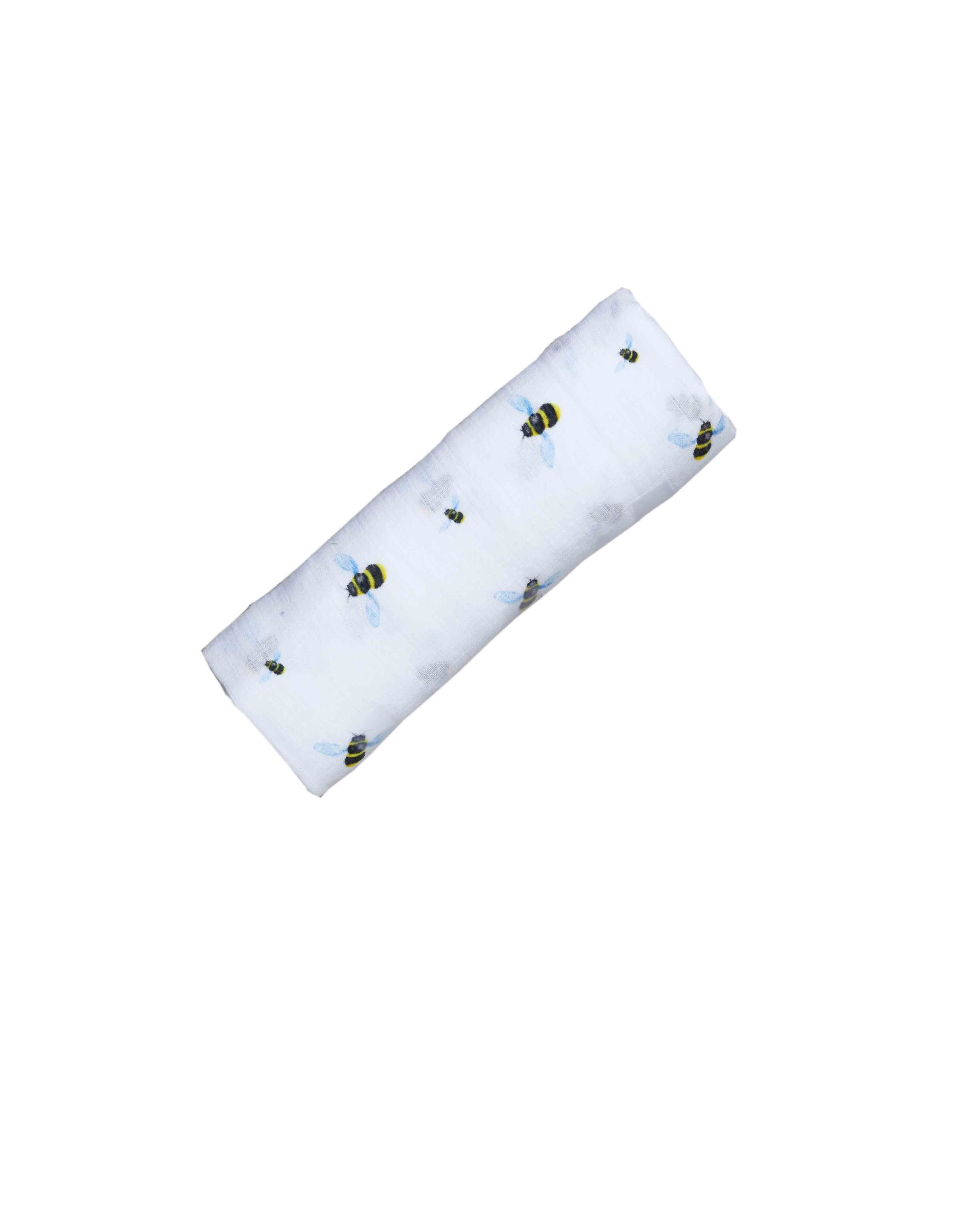 Organic Swaddle - Bee made from soft GOTS certified cotton, featuring a bee pattern, perfect for swaddling babies.