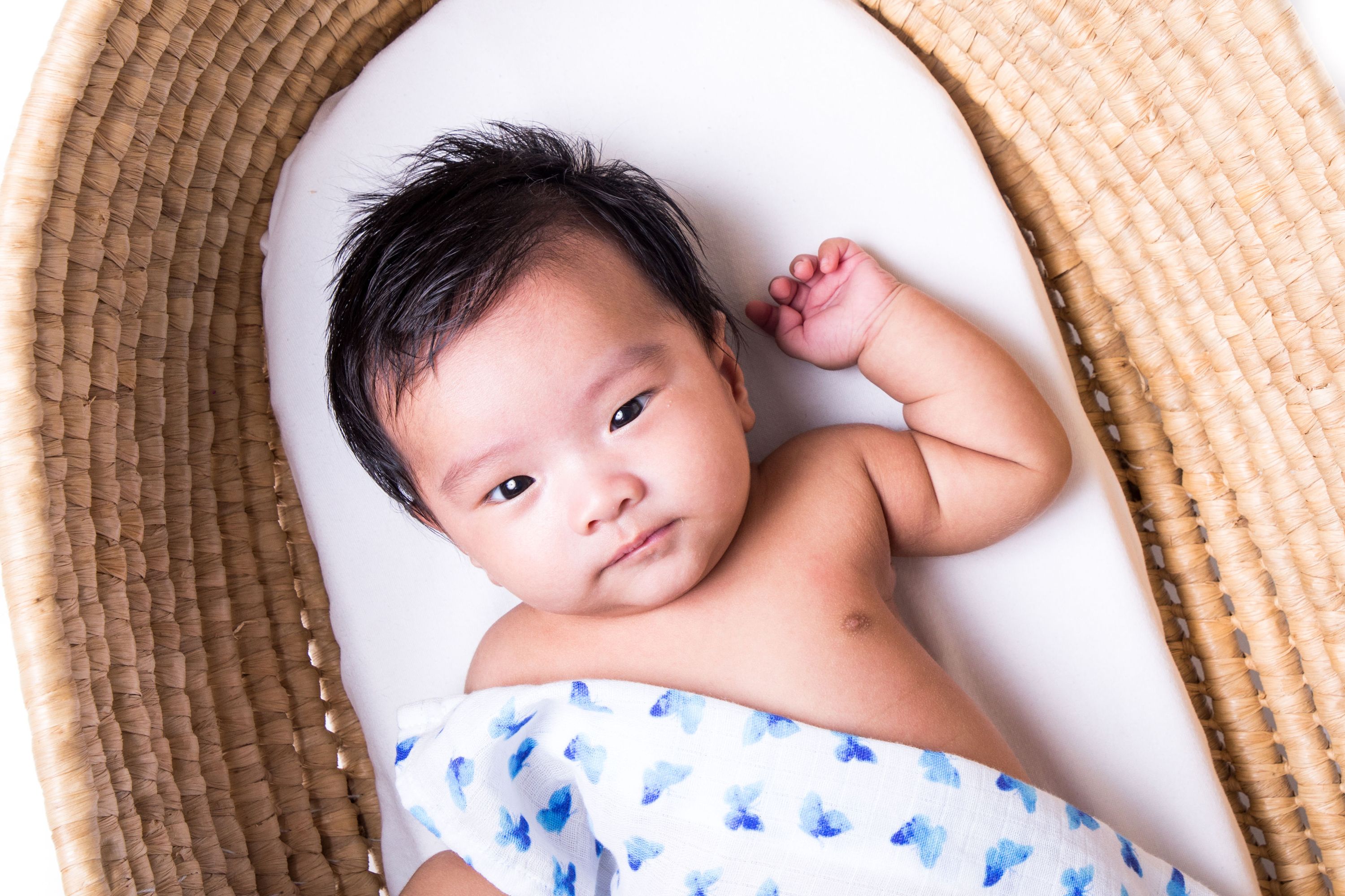 Luxuriously soft Organic Swaddle in Blue Butterfly design, made from GOTS certified organic cotton, perfect for babies.