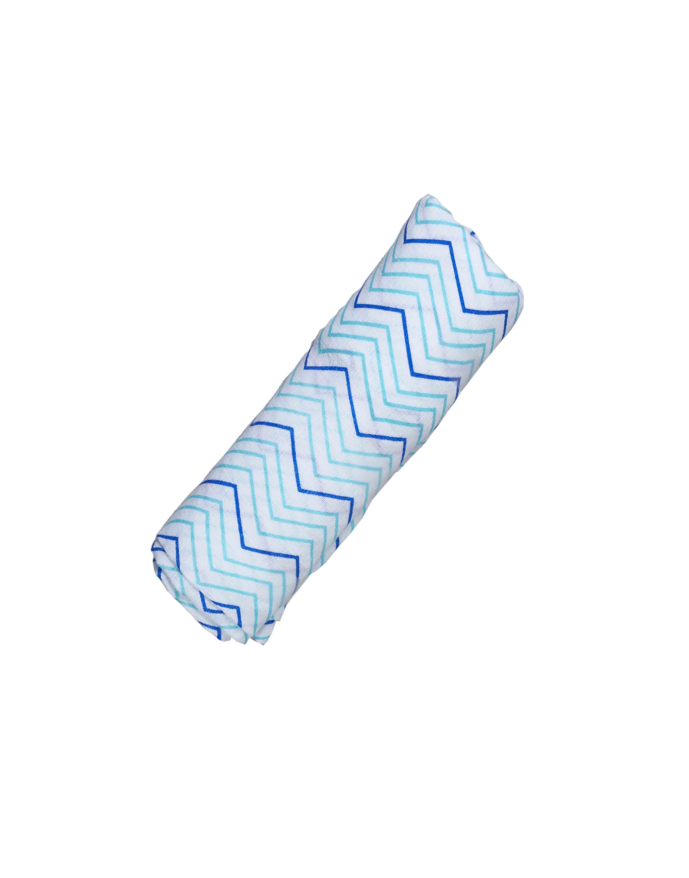 Luxuriously soft organic cotton swaddle in Chevron design, perfect for snuggling and versatile use.