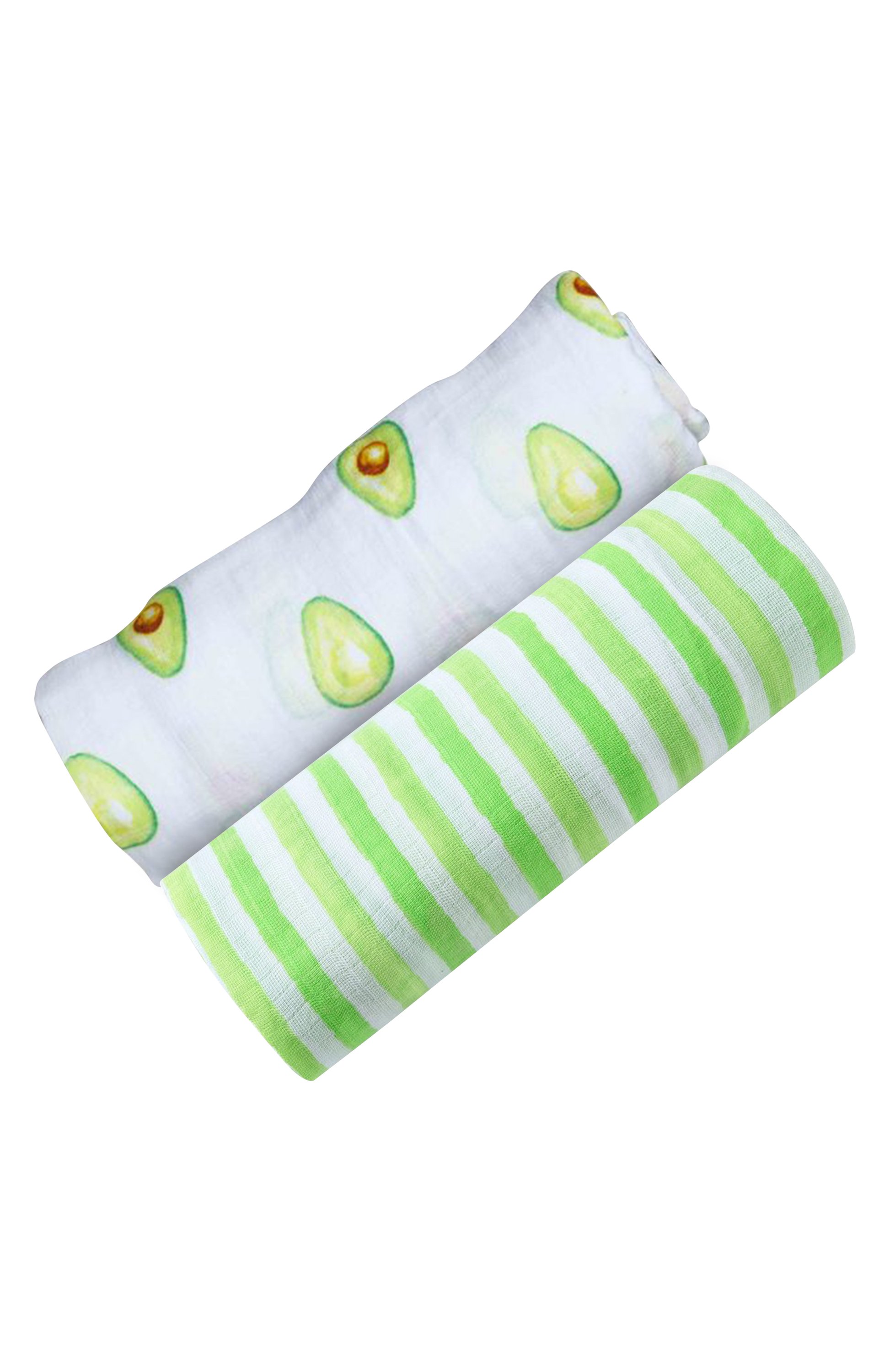 Organic Swaddle Set featuring Avocado and Lime Green Stripes, made of soft cotton, perfect for babies.