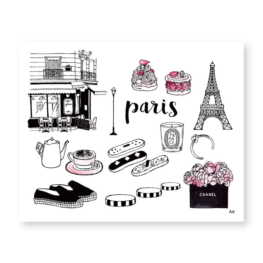 A beautiful Paris Art Print featuring iconic Parisian landmarks, printed on high-quality paper.