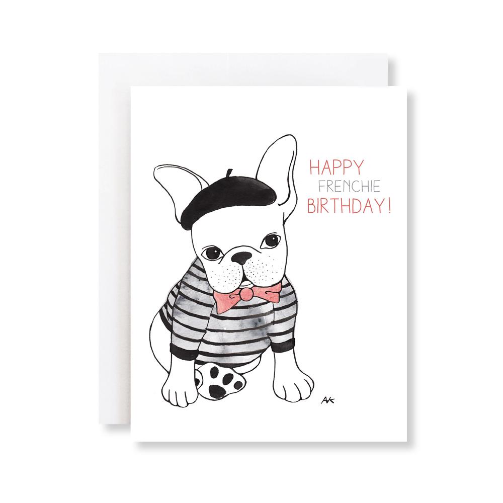 A beautifully designed Parisian French Bulldog Birthday Card with a crystal metallic envelope, showcasing a cute French Bulldog illustration.