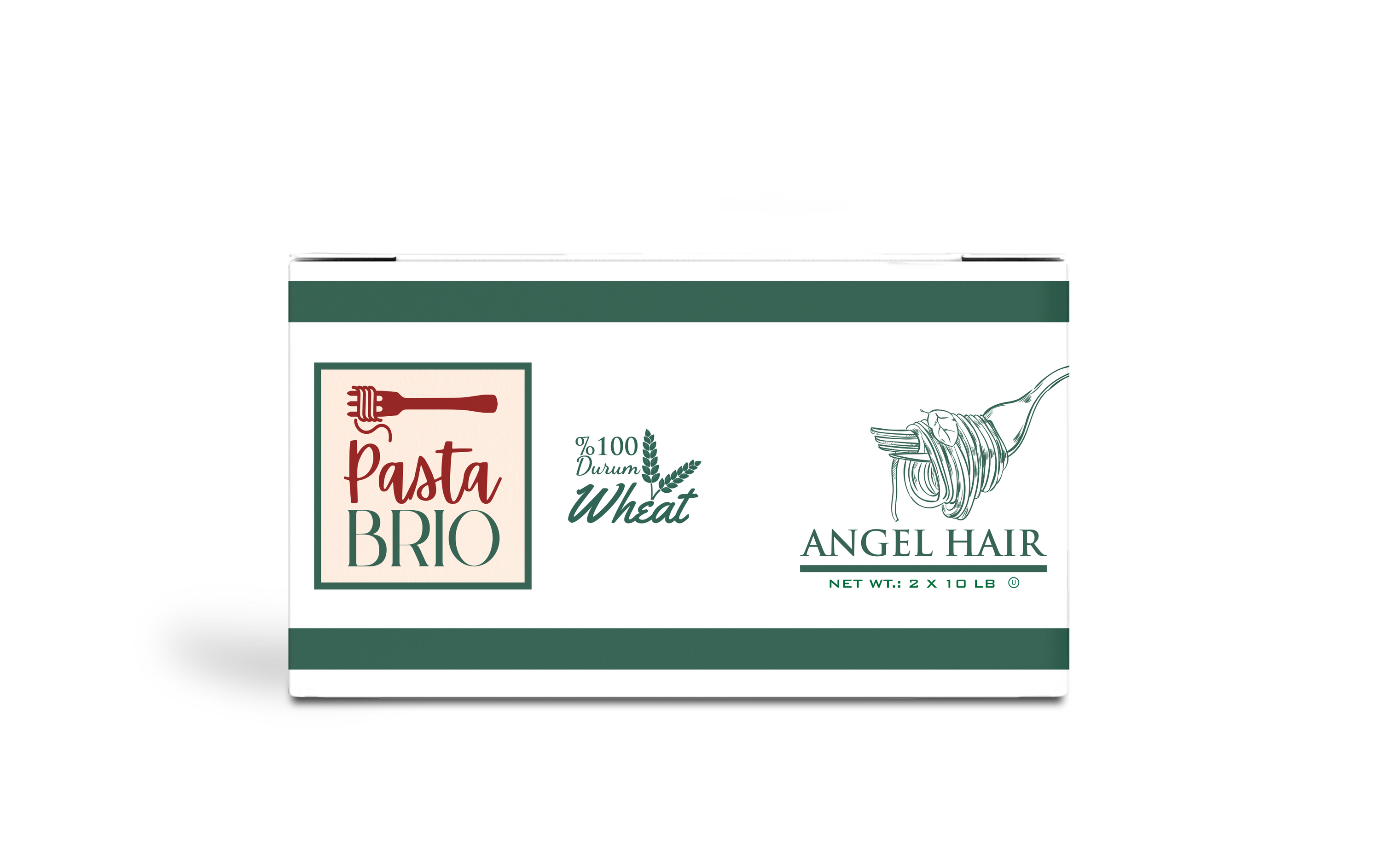 PastaBRIO Durum Wheat Angel Hair Pasta in a 20 lb package, showcasing the fine texture and quality of the pasta.