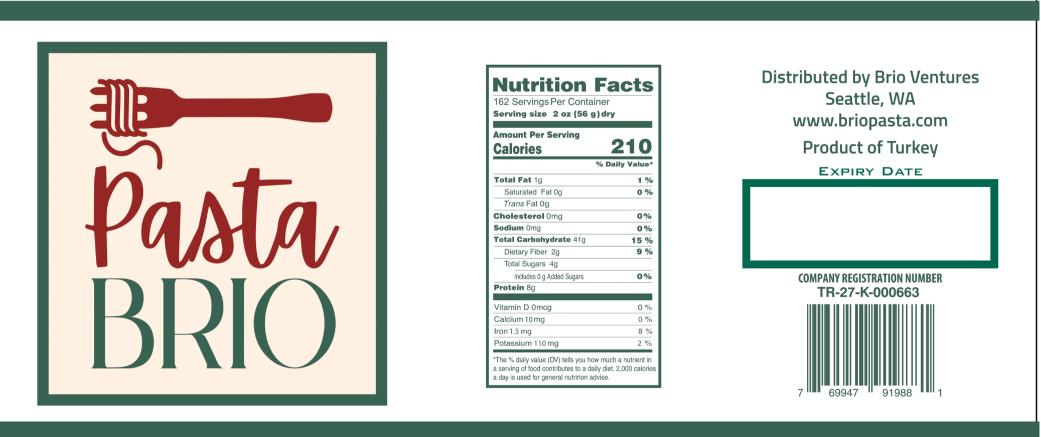 PastaBRIO Durum Wheat Angel Hair Pasta in a 20 lb package, showcasing the fine texture and quality of the pasta.