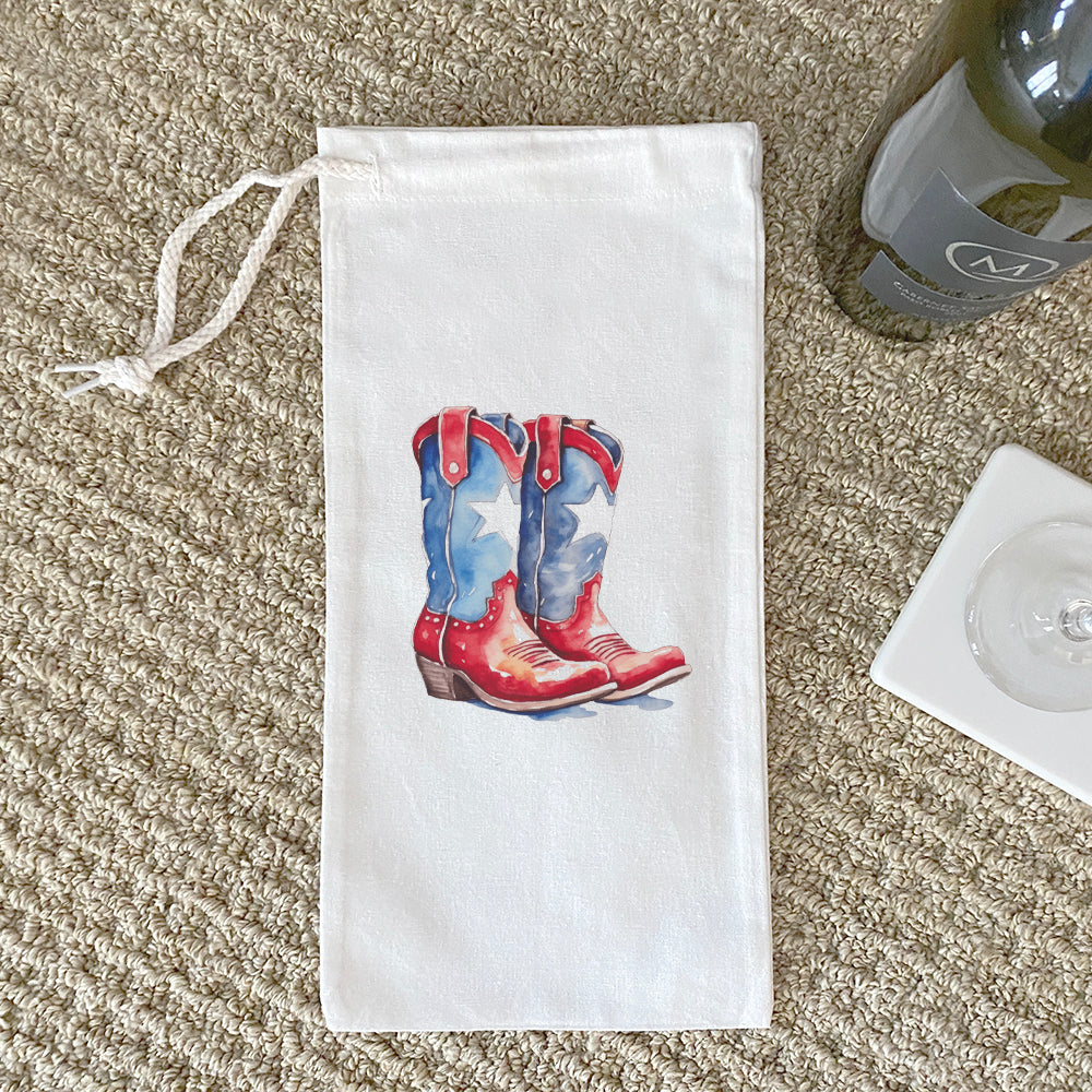 Patriotic Cowboy Boots Canvas Wine Bag featuring a stylish design, perfect for carrying wine bottles.