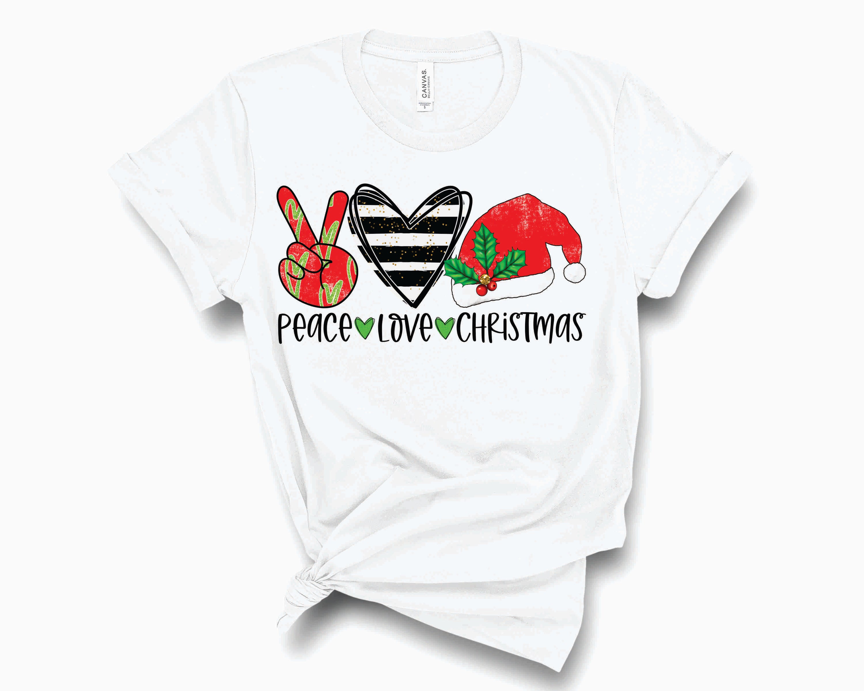 A unisex graphic tee featuring festive Christmas stripes in vibrant colors, perfect for holiday celebrations.