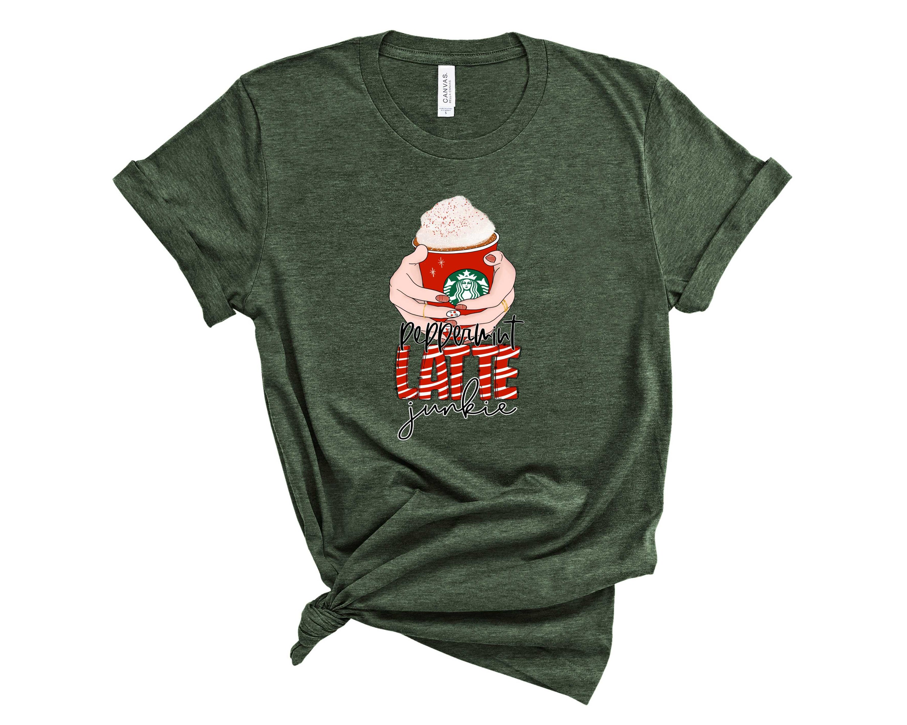 A unisex graphic tee featuring a vibrant peppermint latte design, perfect for coffee lovers.