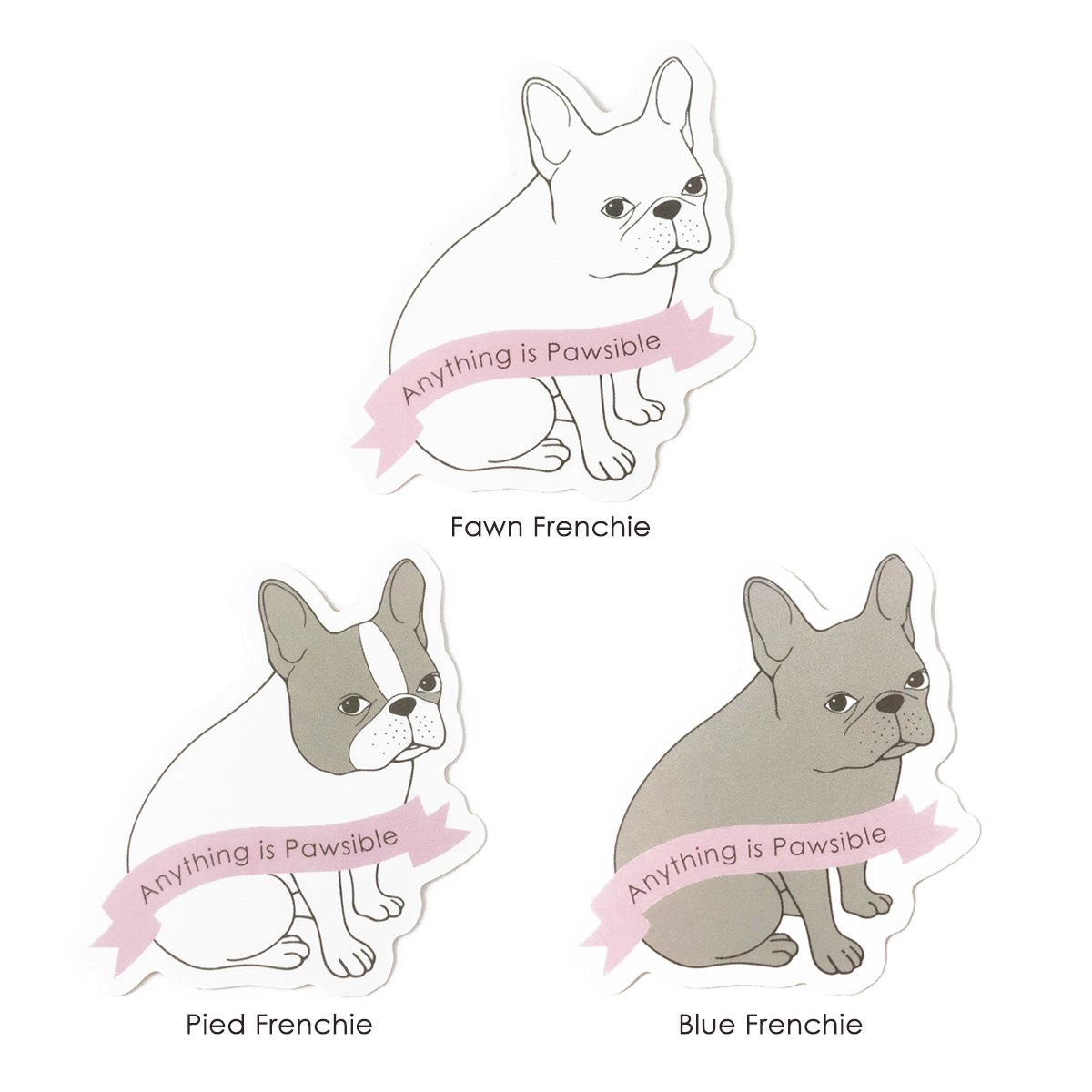 Pied Frenchie waterproof sticker featuring an adorable French bulldog design, perfect for personalizing smooth surfaces.