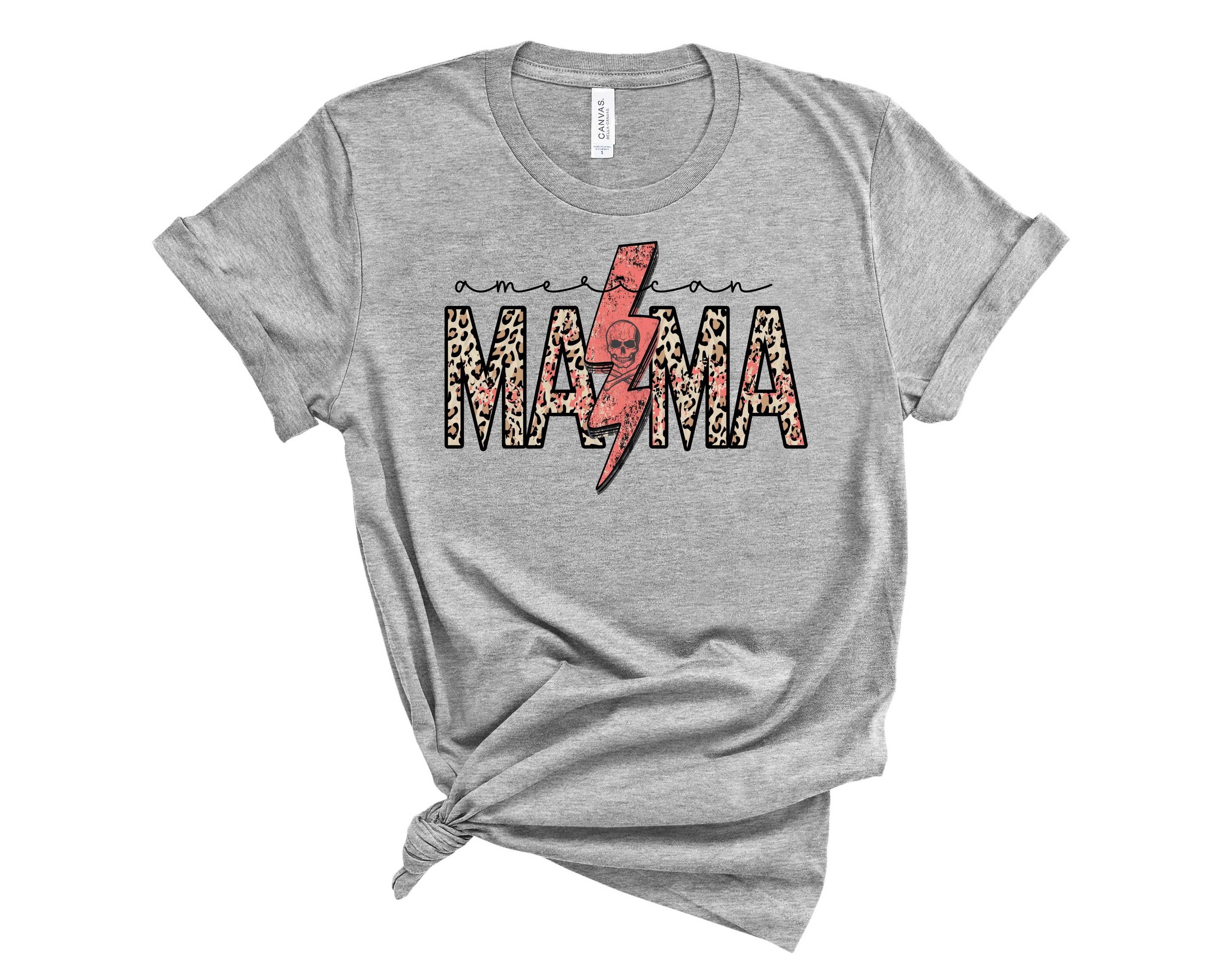 Pink American Mama Graphic Tee featuring a vibrant design on a soft unisex t-shirt.