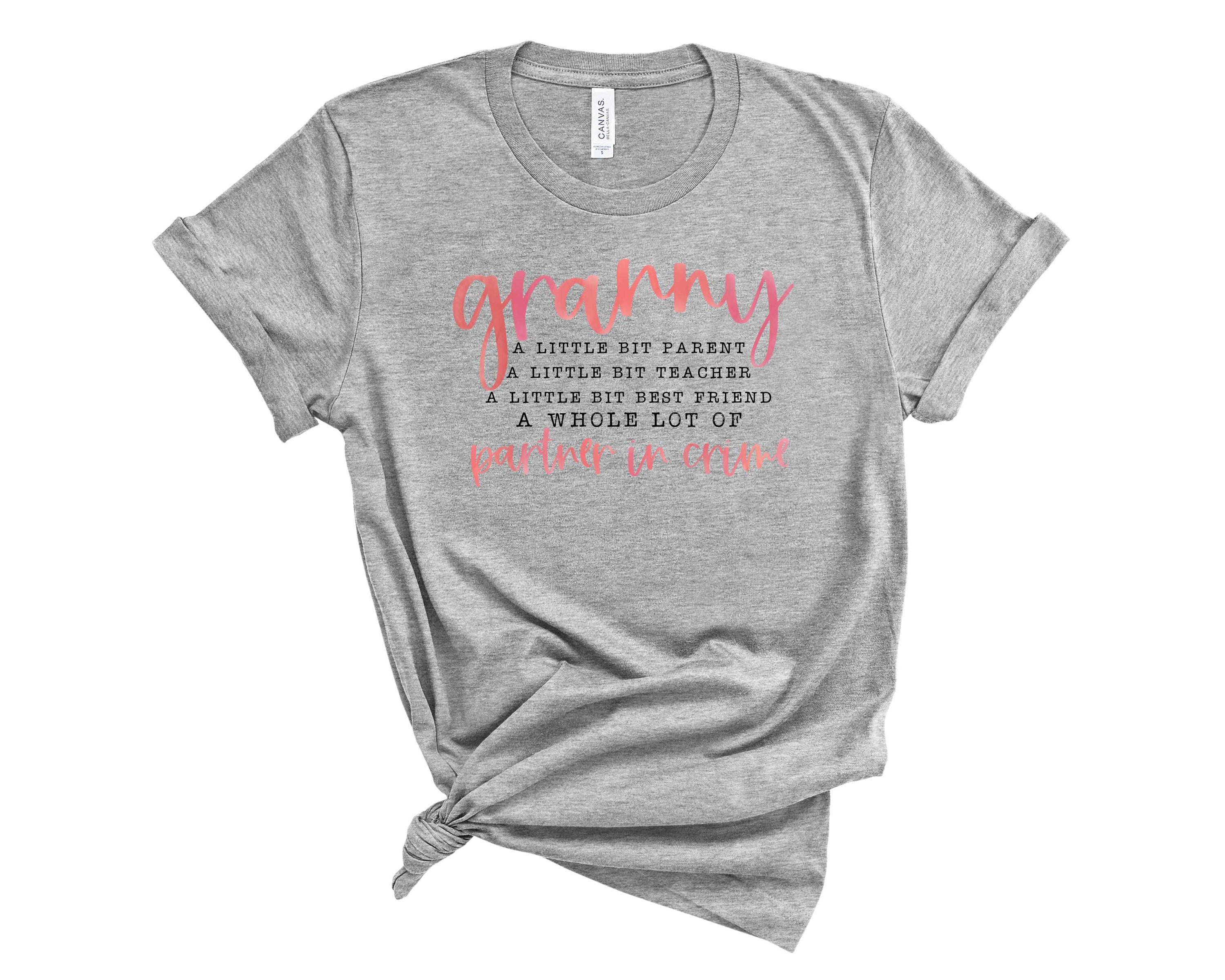 A stylish Pink Granny Partner Graphic Tee featuring a trendy design, suitable for casual wear.