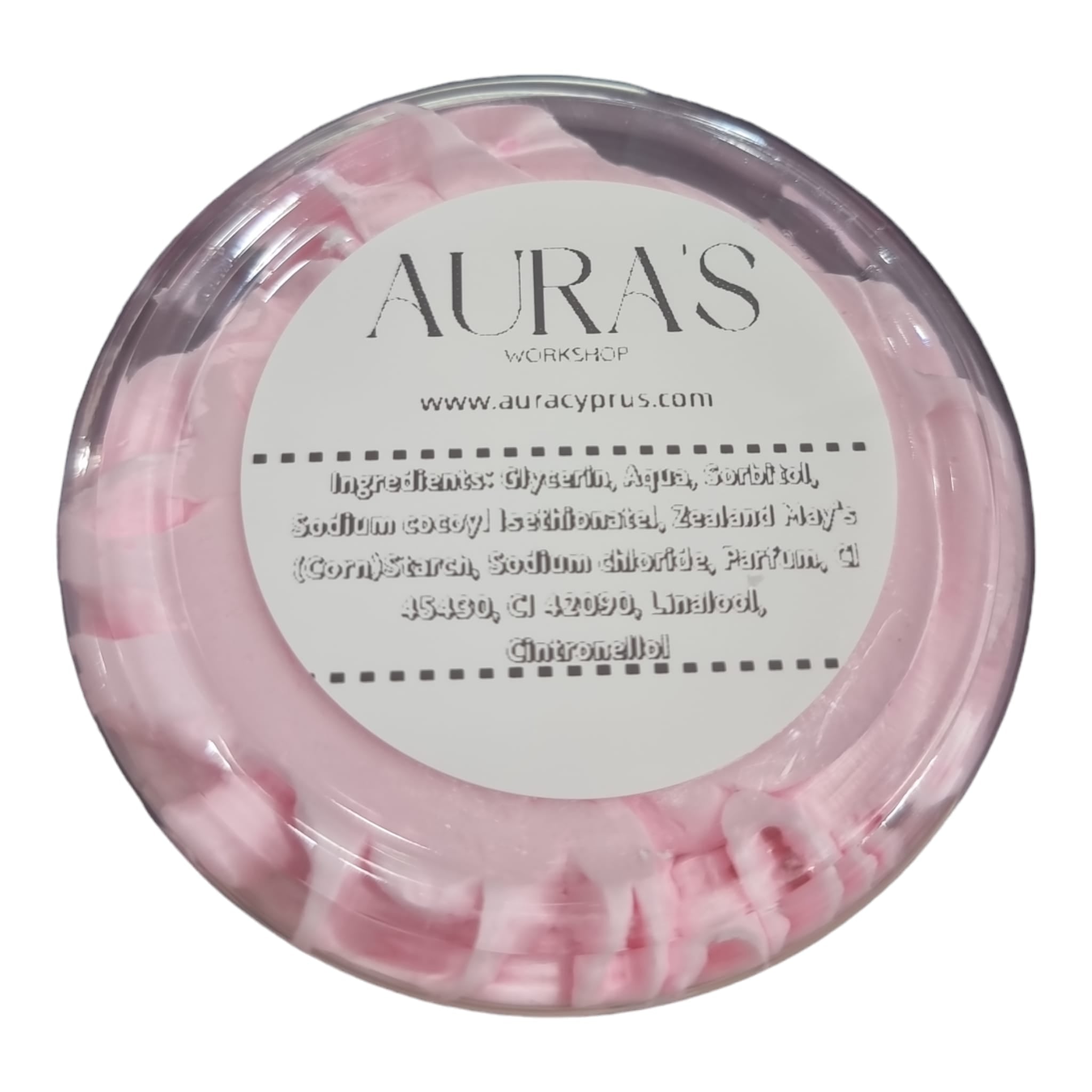 A jar of Pink Lemonade Whipped Soap with a fluffy texture and vibrant pink color, evoking a refreshing summer vibe.