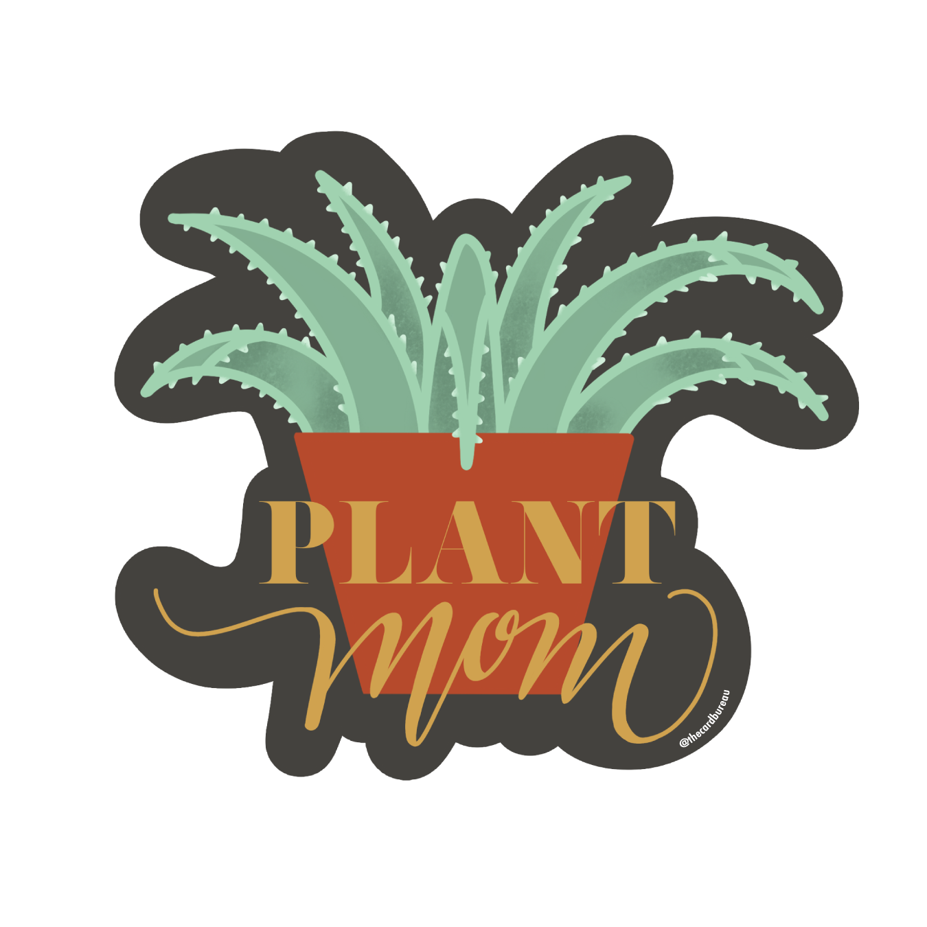 A cute vinyl sticker that reads 'Plant Mom', perfect for personalizing laptops and notebooks.