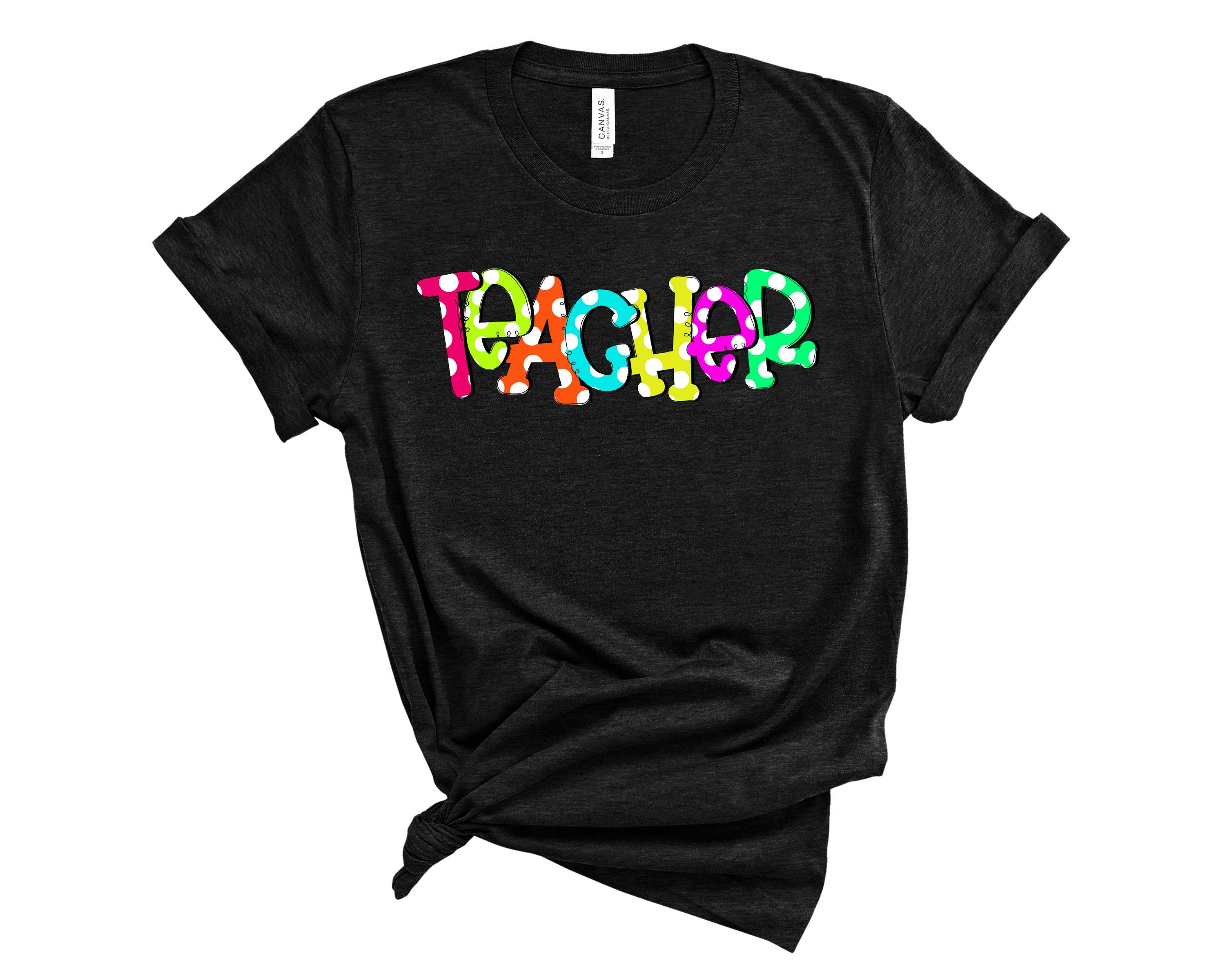 A stylish unisex graphic tee featuring a playful polka dot design, perfect for teachers.