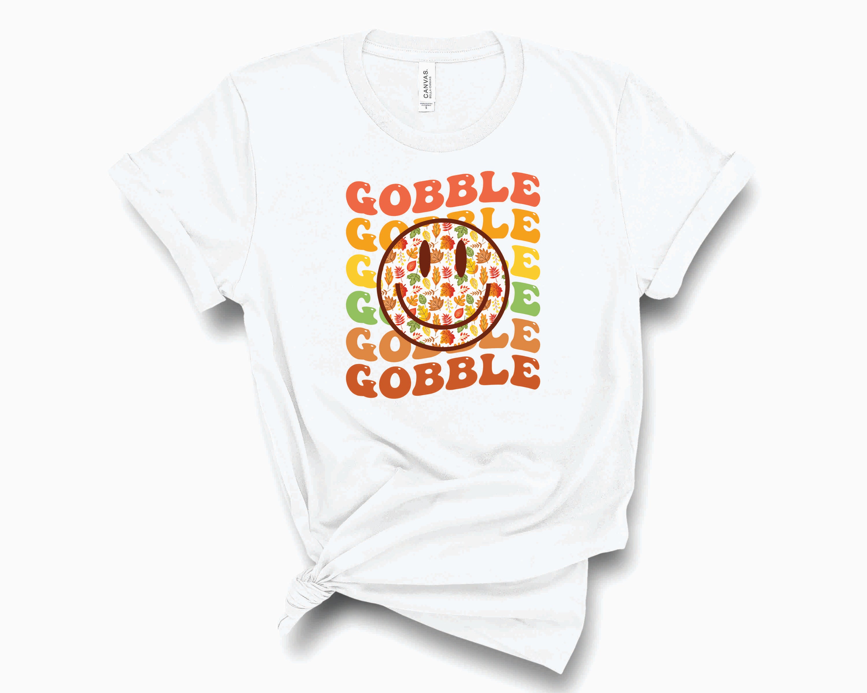 A vibrant unisex t-shirt featuring a retro gobble smiley graphic, perfect for casual wear.