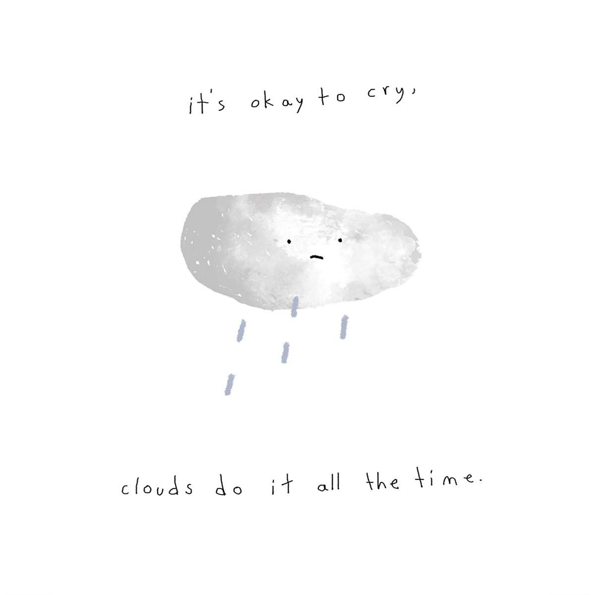 Illustrated card featuring a sad cloud, conveying sympathy and comfort, with a blank back for personal messages.