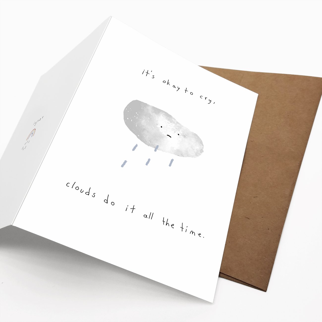 Illustrated card featuring a sad cloud, conveying sympathy and comfort, with a blank back for personal messages.