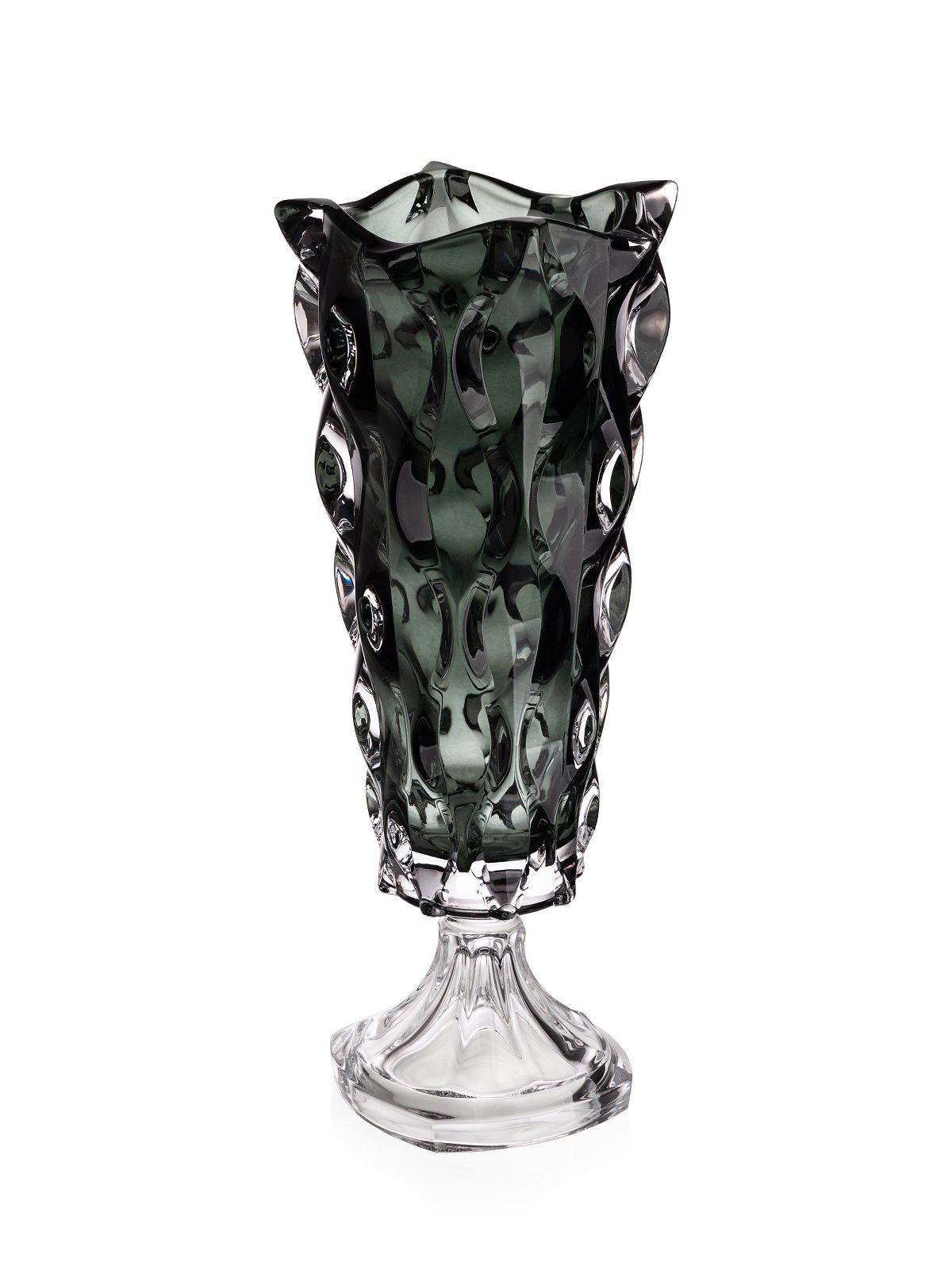 Elegant SAMBA Grey Footed Vase made of lead-free crystal, showcasing a unique grey color and traditional craftsmanship.