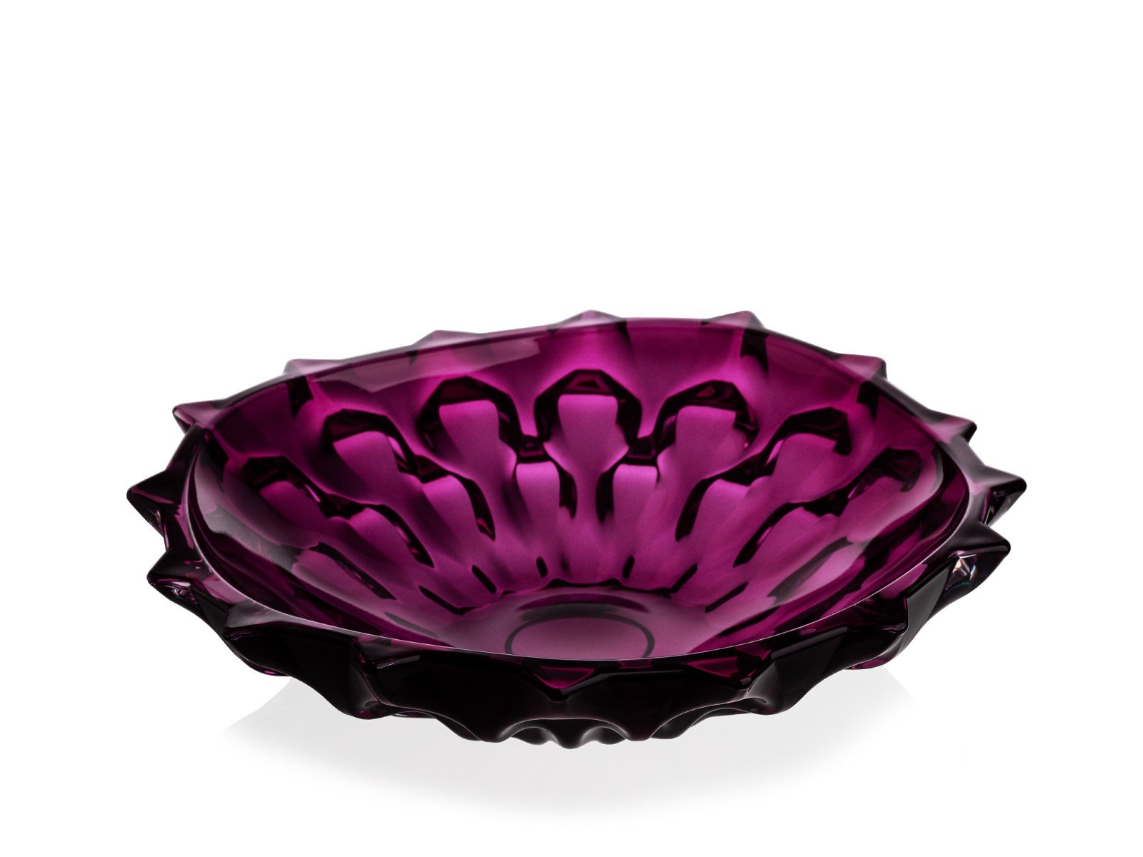 SAMBA Purple Shallow Bowl made of lead-free Czech crystal, showcasing a unique shape and luxurious design.