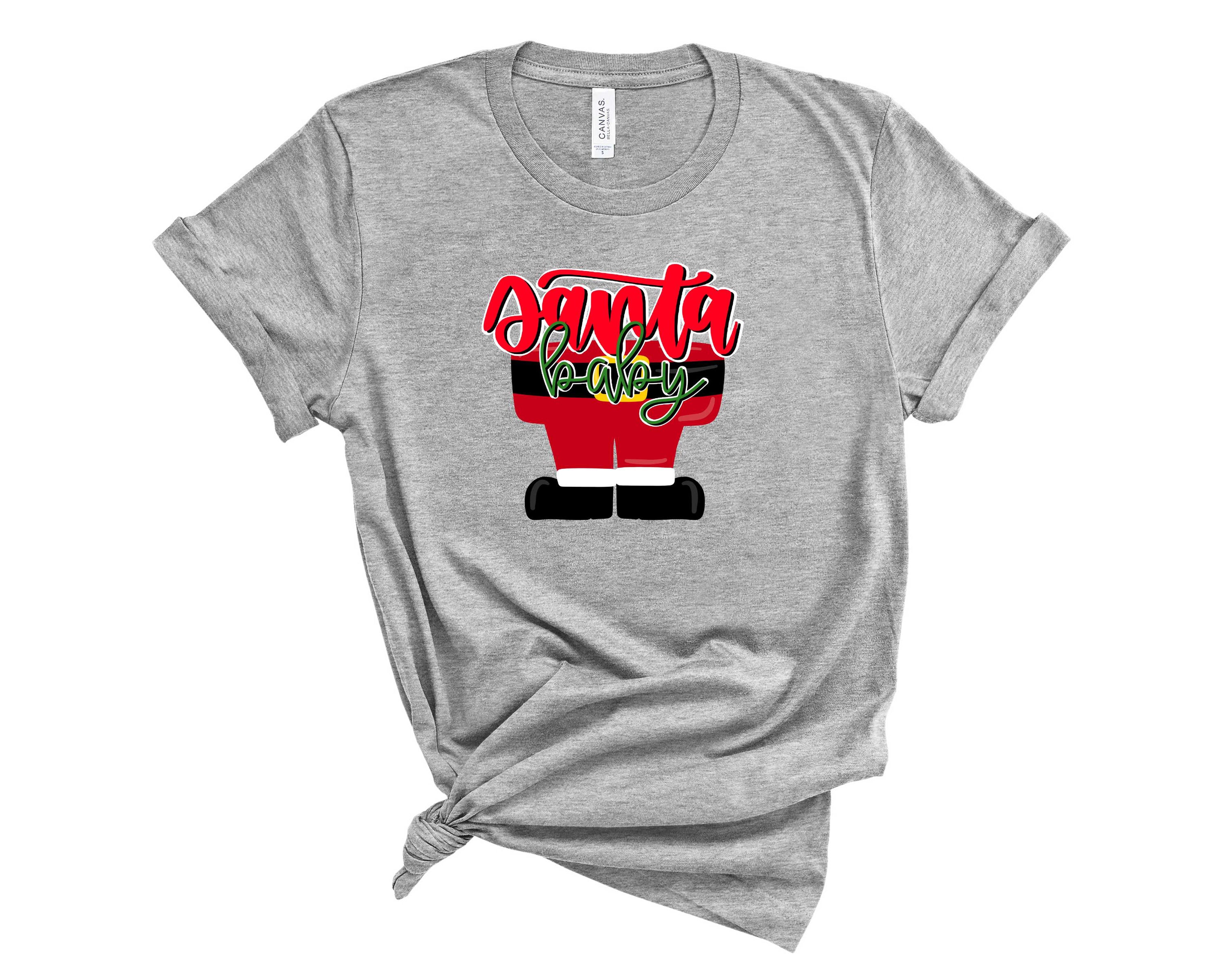 Santa Baby Graphic Tee featuring a festive design, perfect for holiday celebrations, made from soft and comfortable fabric.