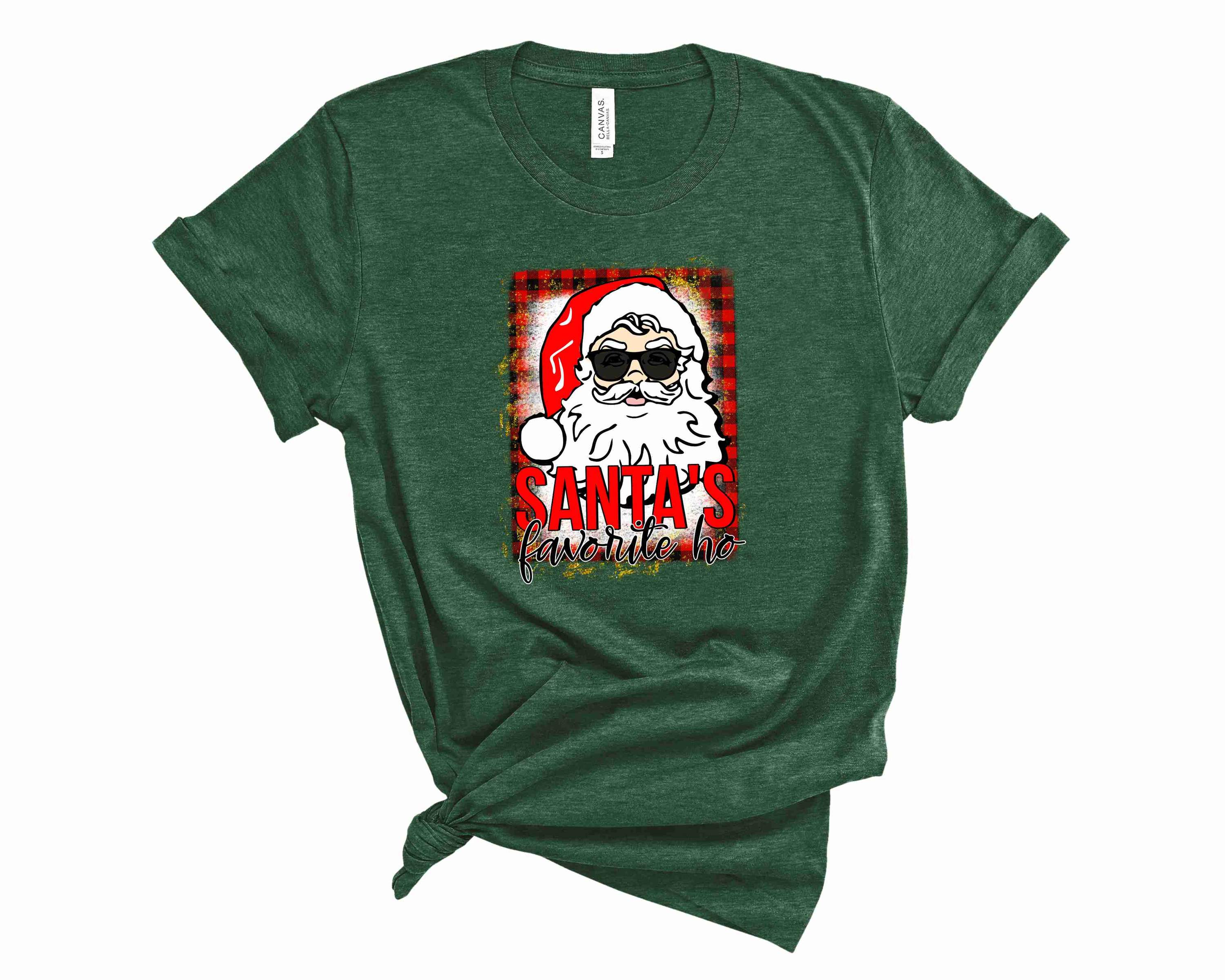 Santa's Fave Ho graphic tee featuring a playful holiday design, perfect for festive occasions.