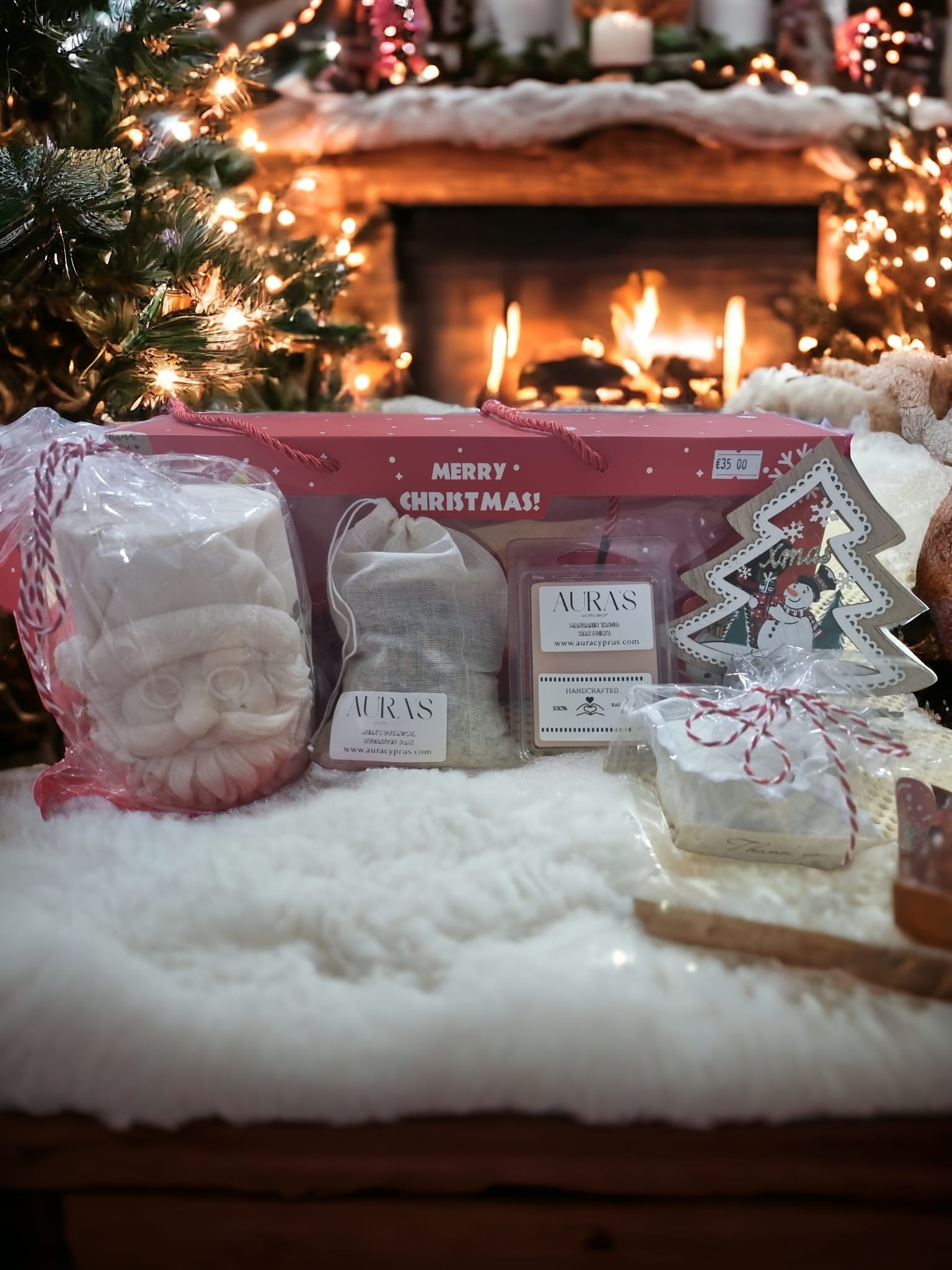 Santa's Treasure Christmas Large Box filled with scented candles, bath salts, and decorative items for the holiday season.