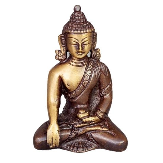 A beautifully crafted two-tone brass Sitting Buddha statue in meditation pose, showcasing intricate details and serene expression.