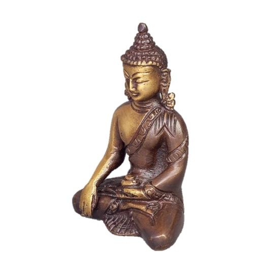 A beautifully crafted two-tone brass Sitting Buddha statue in meditation pose, showcasing intricate details and serene expression.