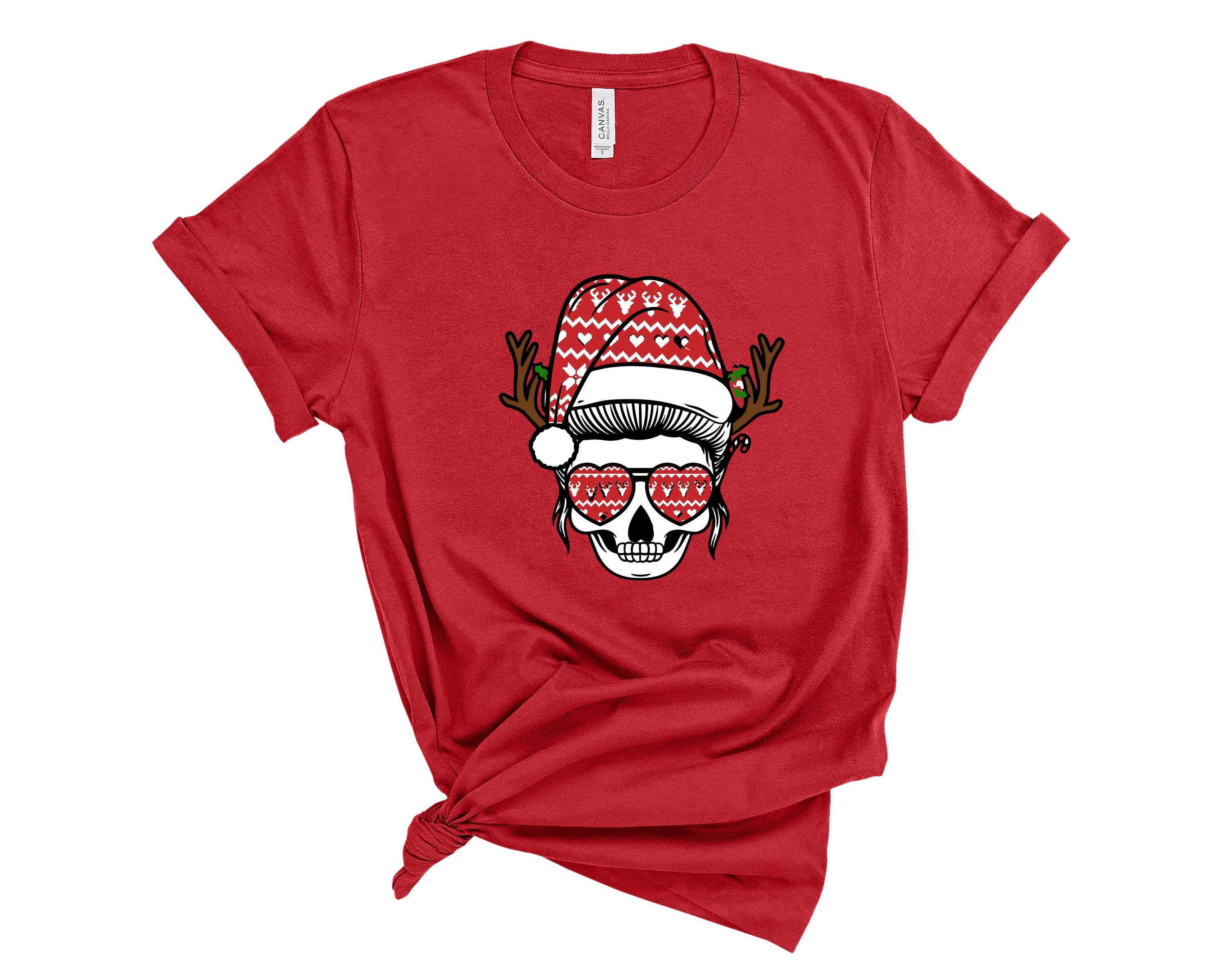 A stylish unisex t-shirt featuring a bold skull reindeer graphic design, perfect for casual wear.