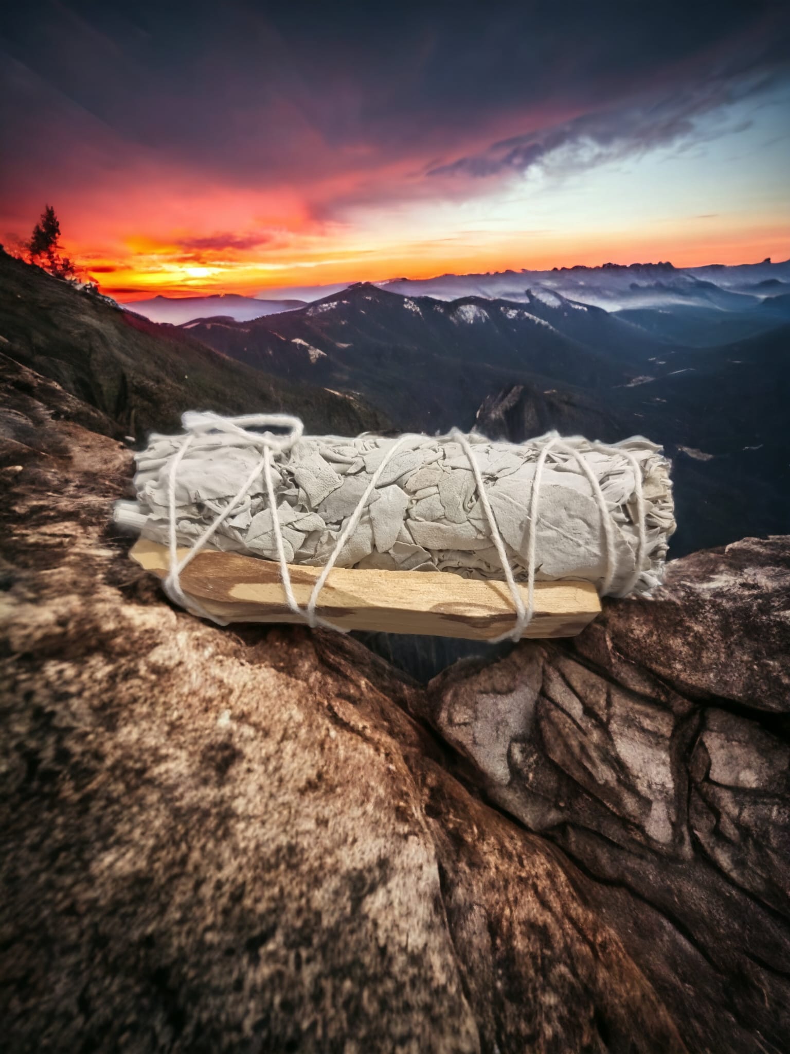 10cm Smudge Stick made of White Sage and Palo Santo, featuring a natural blend of sacred herbs for purification and tranquility.