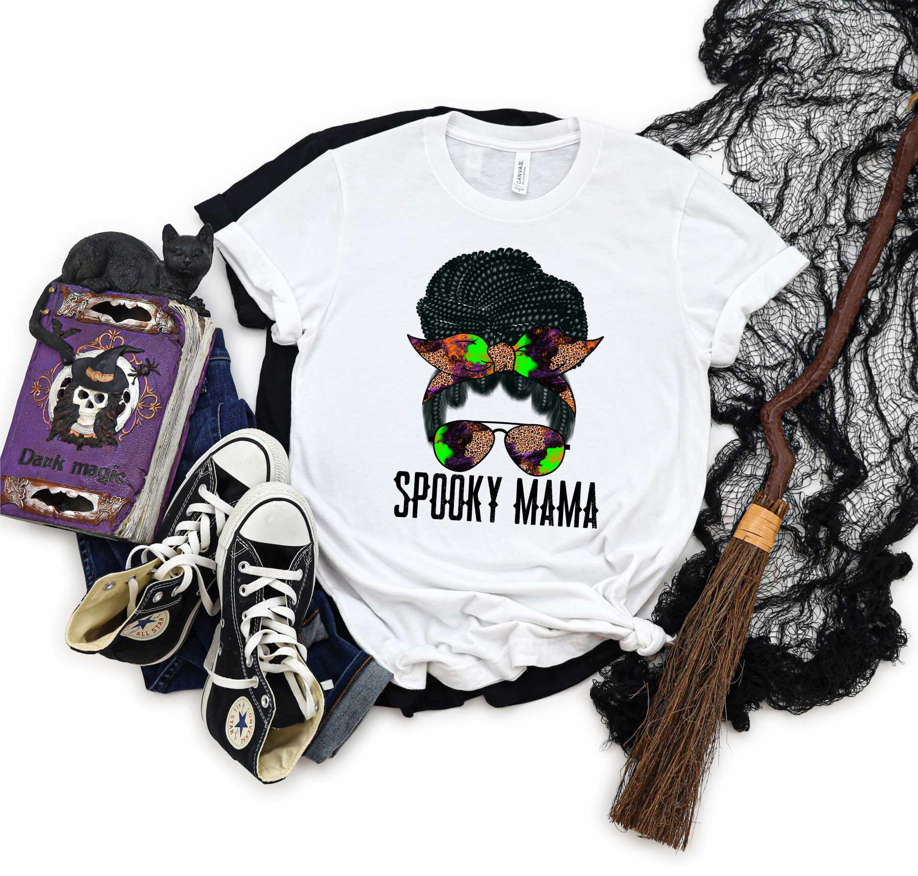 A unisex graphic tee featuring a spooky mama braids design, perfect for Halloween celebrations.