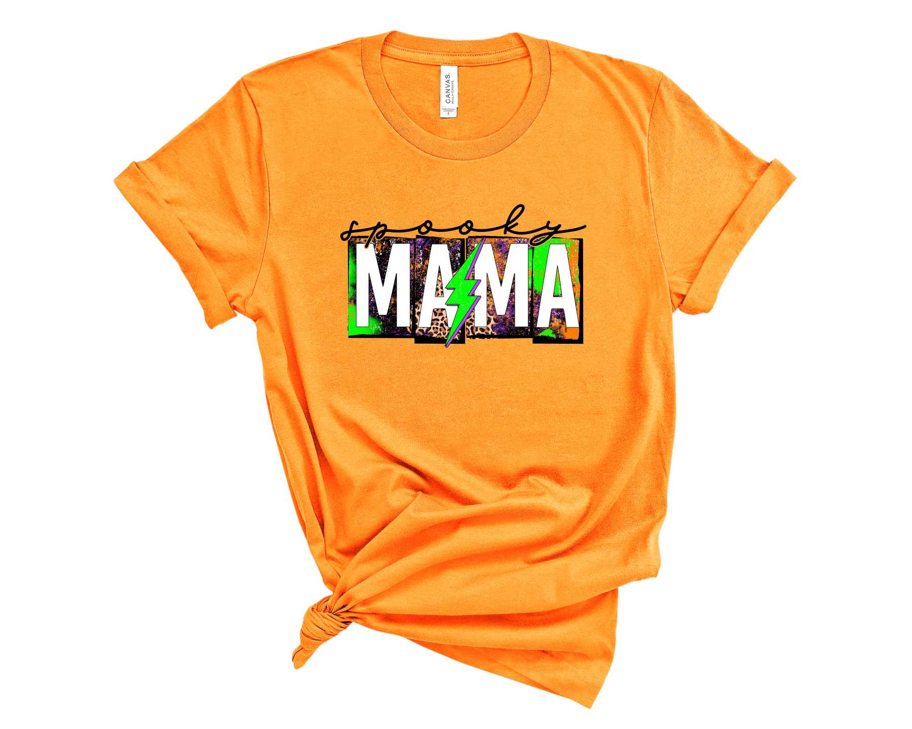 Spooky Mama Grunge Lightning Graphic Tee featuring a bold lightning design on a soft fabric, perfect for casual wear.
