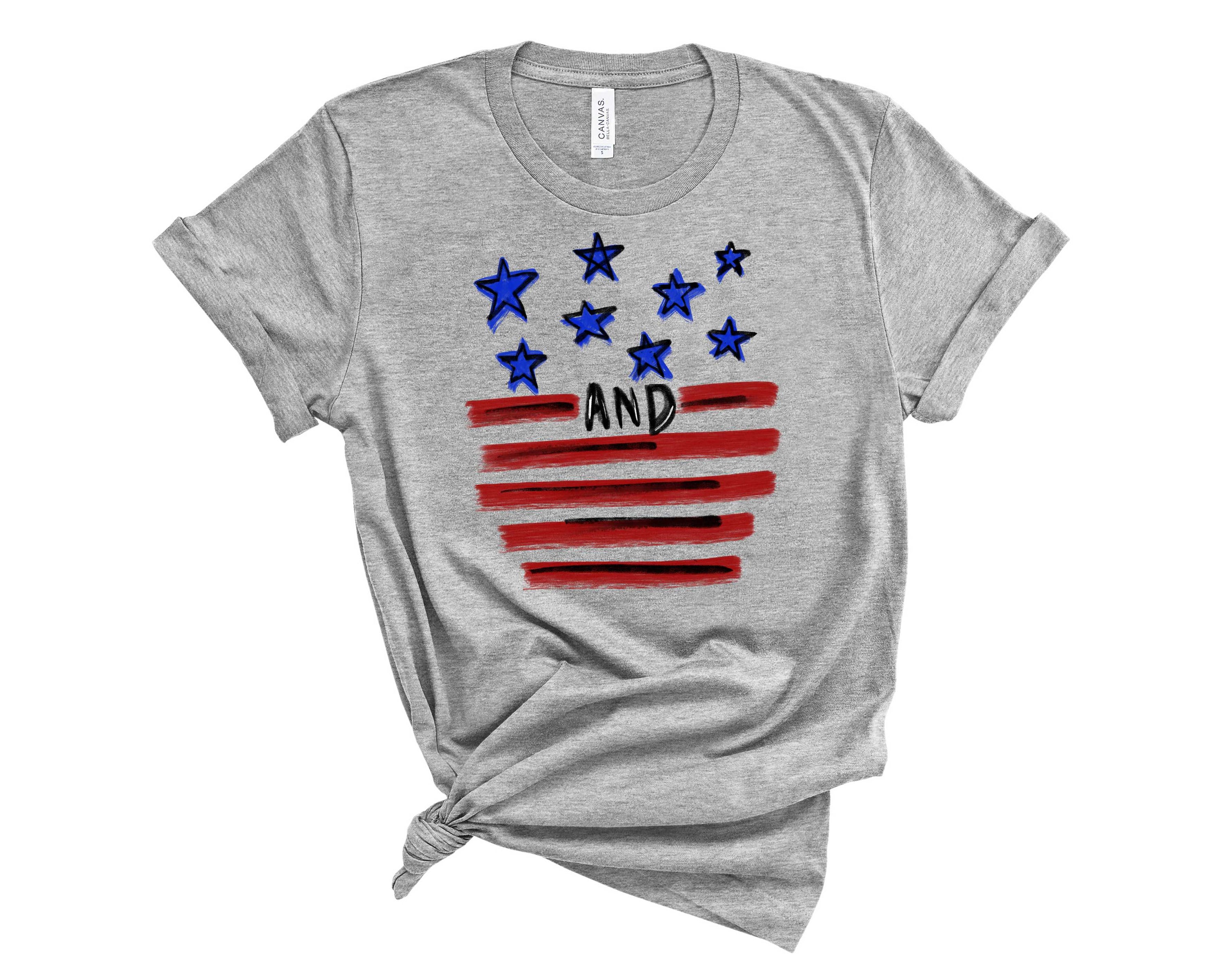 A unisex graphic tee featuring a vibrant stars and stripes design, perfect for casual wear.