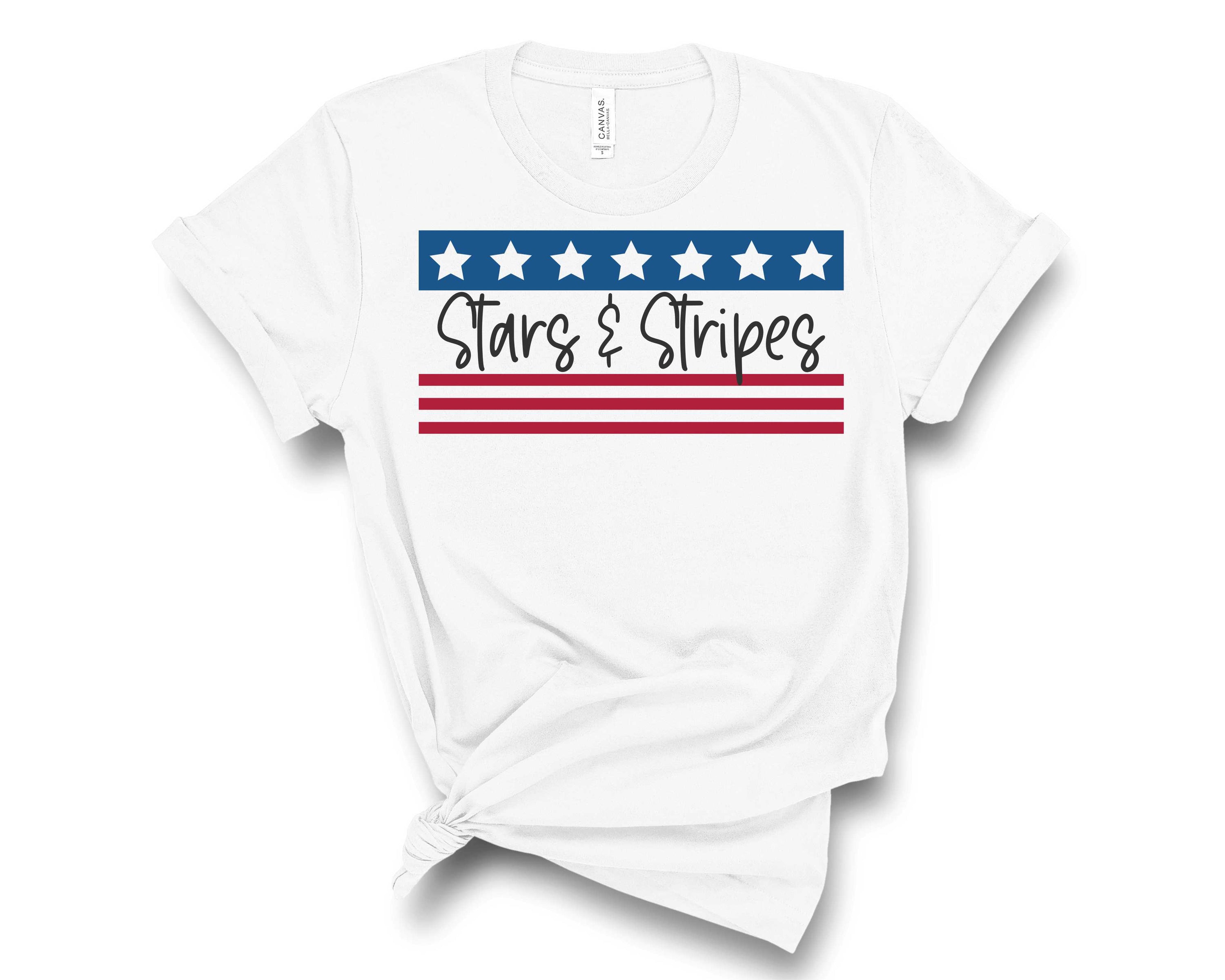 Stars & Stripes Graphic Tee featuring a bold patriotic design with stars and stripes, suitable for all genders.