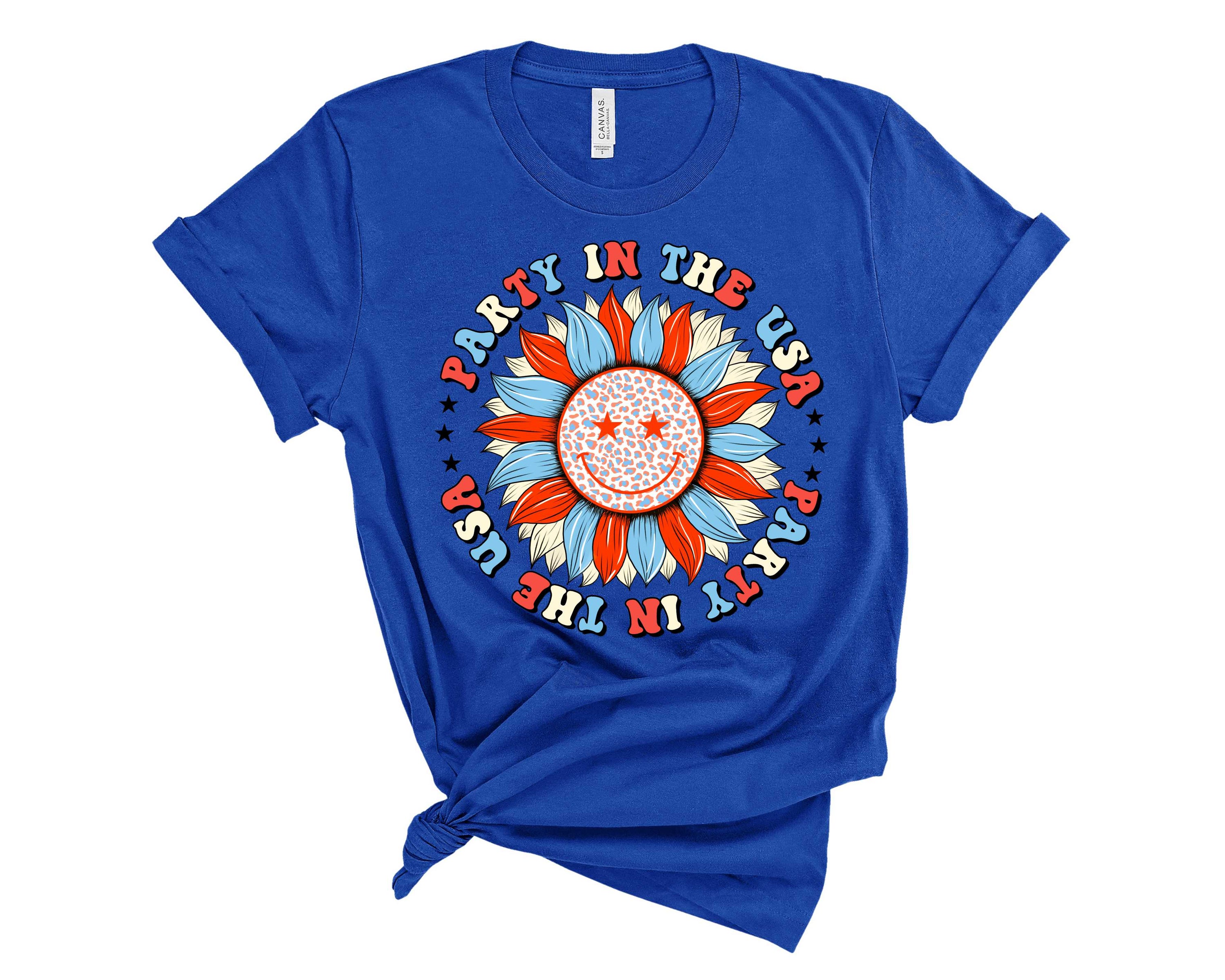 A vibrant unisex t-shirt featuring a colorful sunflower graphic, perfect for casual wear.