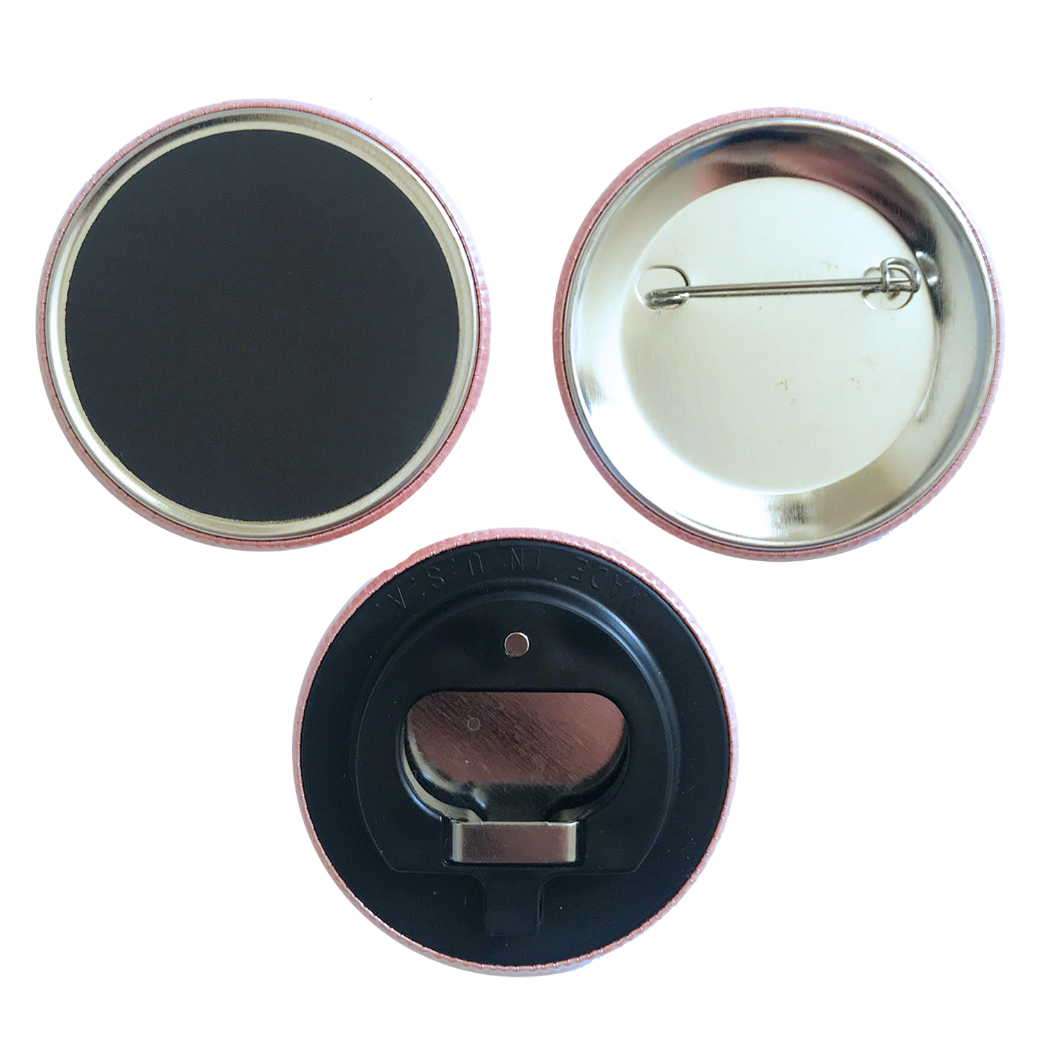 Susan B. Anthony inspired button, magnet, and magnetic bottle opener set, featuring vibrant designs celebrating women's rights.