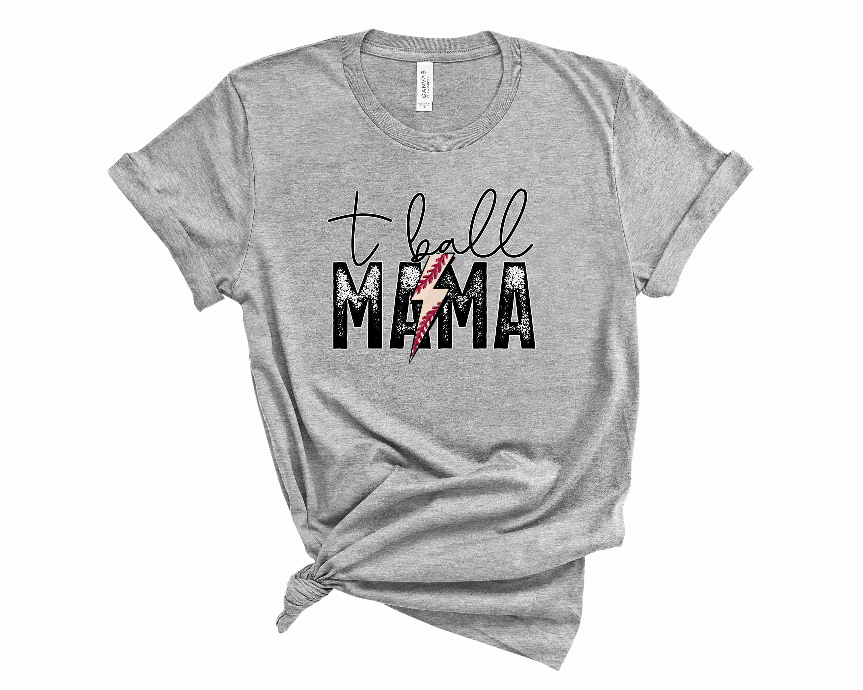 A stylish unisex T-Ball Mama graphic tee featuring vibrant colors and playful design, perfect for baseball moms.